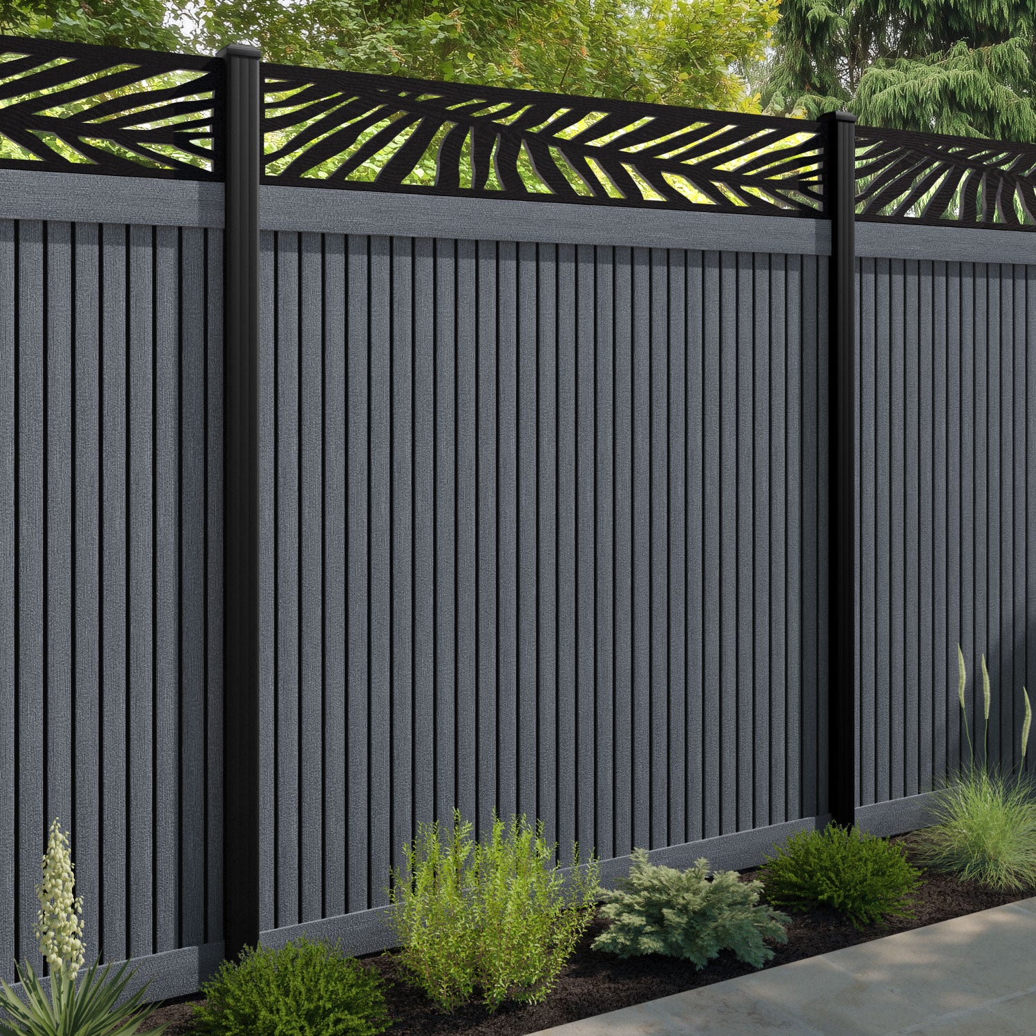 Virtis Palm Fence Panel - Anthracite - with our composite posts