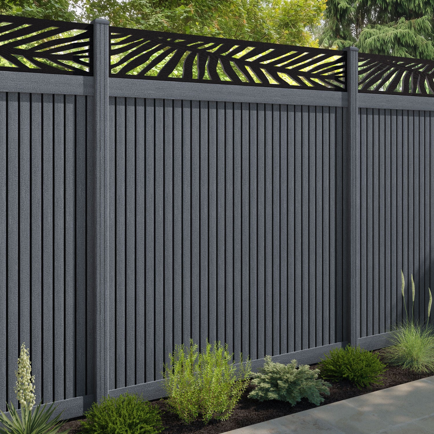 Virtis Palm Fence Panel - Anthracite - with our composite posts