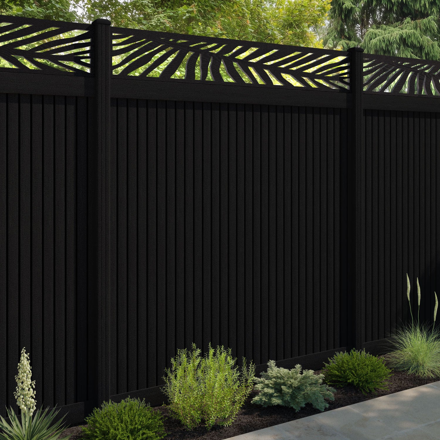 Virtis Palm Fence Panel - Black - with our composite posts