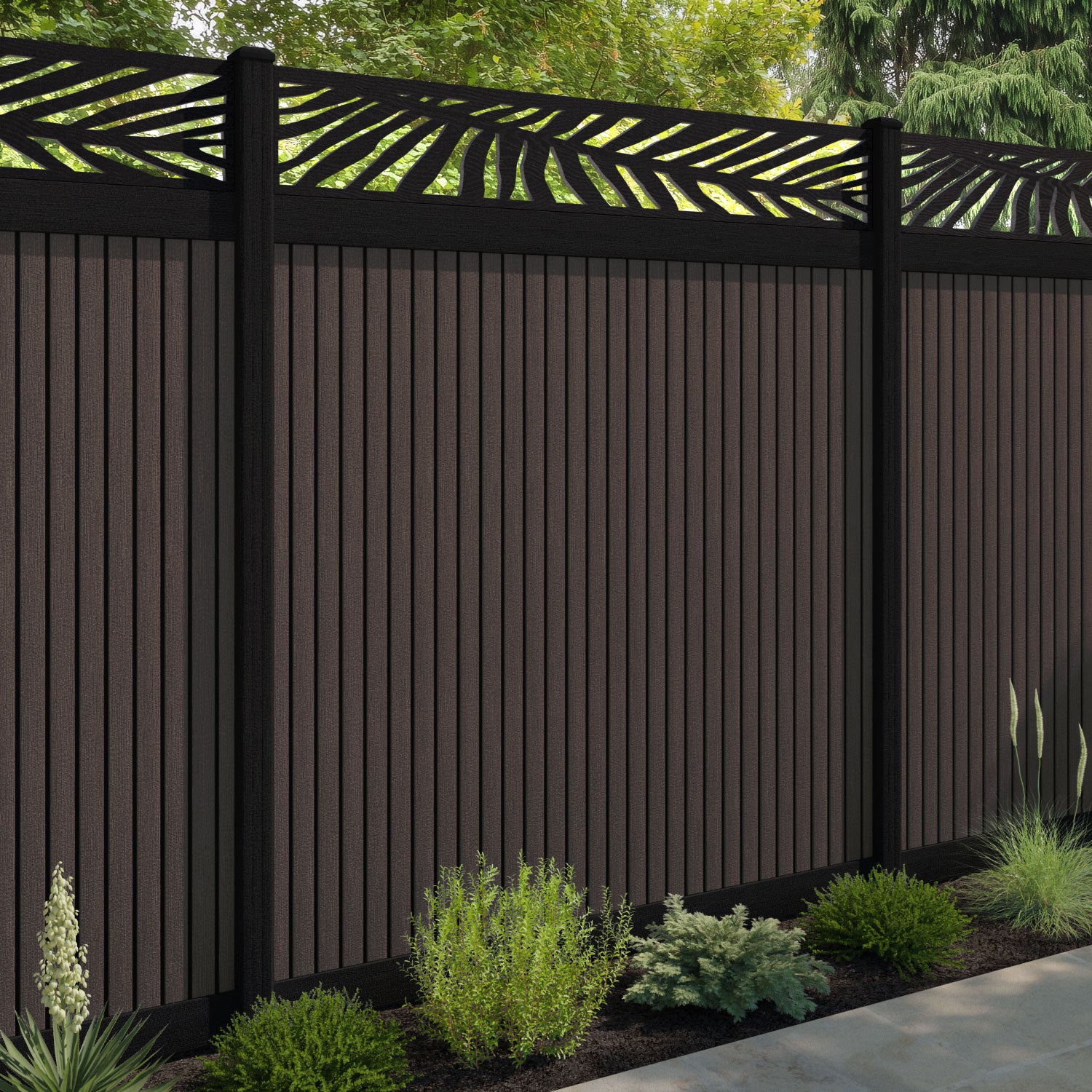 Virtis Palm Fence Panel - Mid Brown - with our composite posts