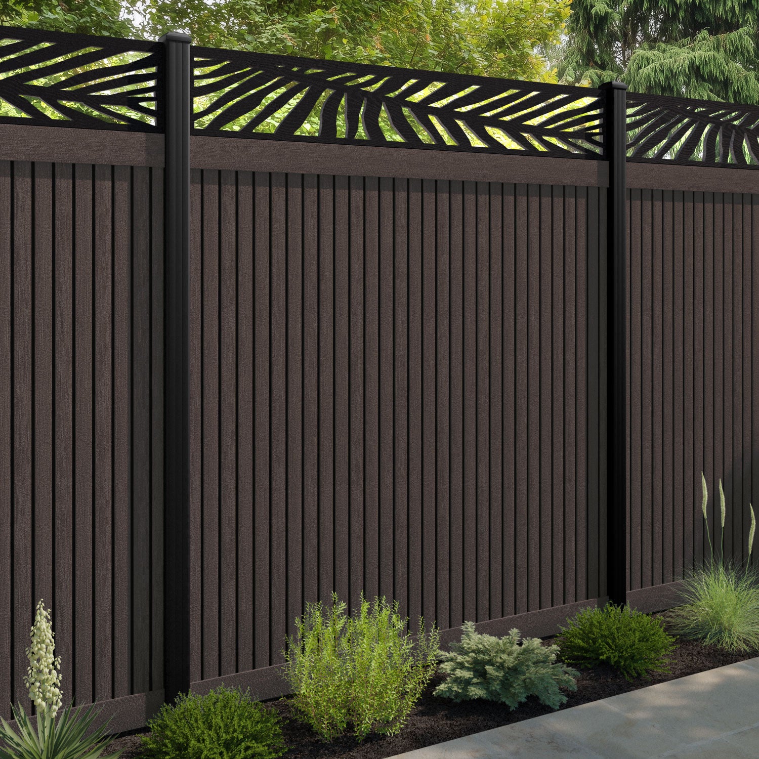 Virtis Palm Fence Panel - Mid Brown - with our composite posts