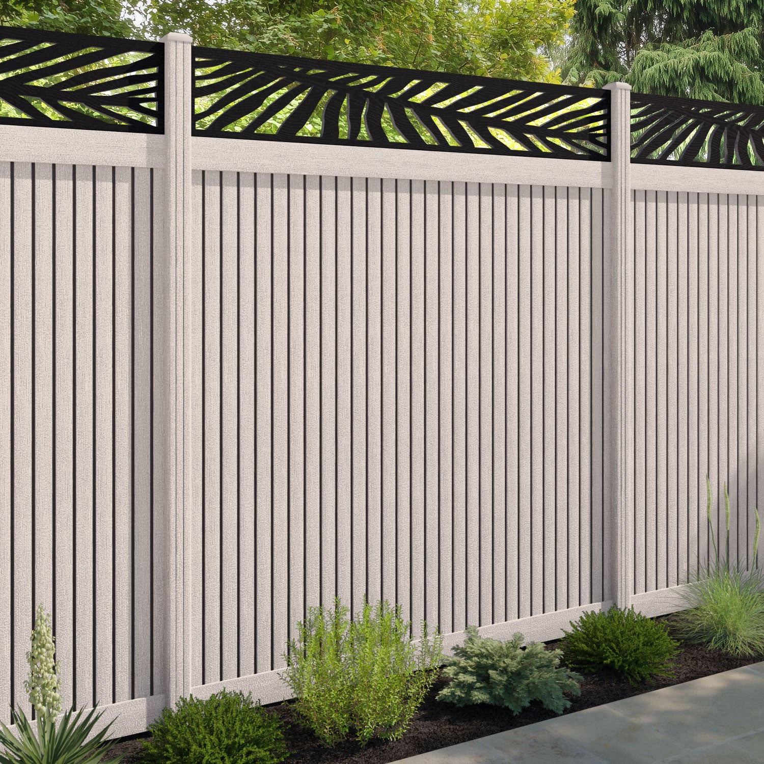 Virtis Palm Fence Panel - Mid Stone - with our composite posts