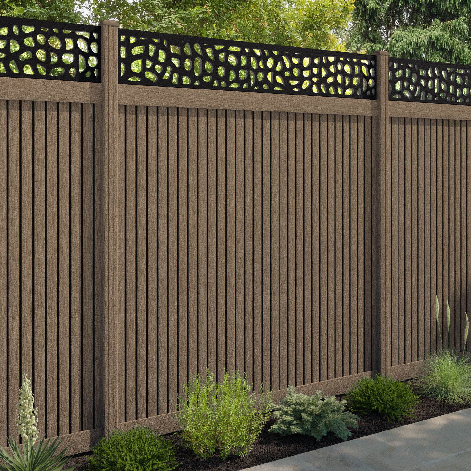 Virtis Pebble Fence Panel - Teak - with our composite posts