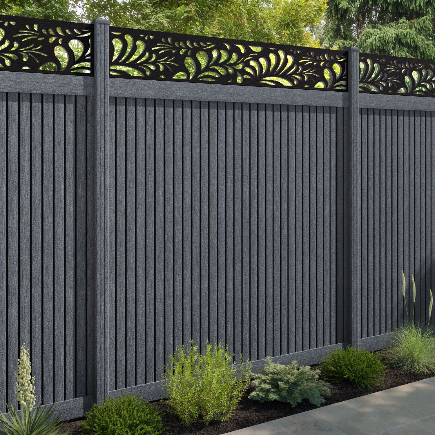 Virtis Petal Fence Panel - Anthracite - with our composite posts