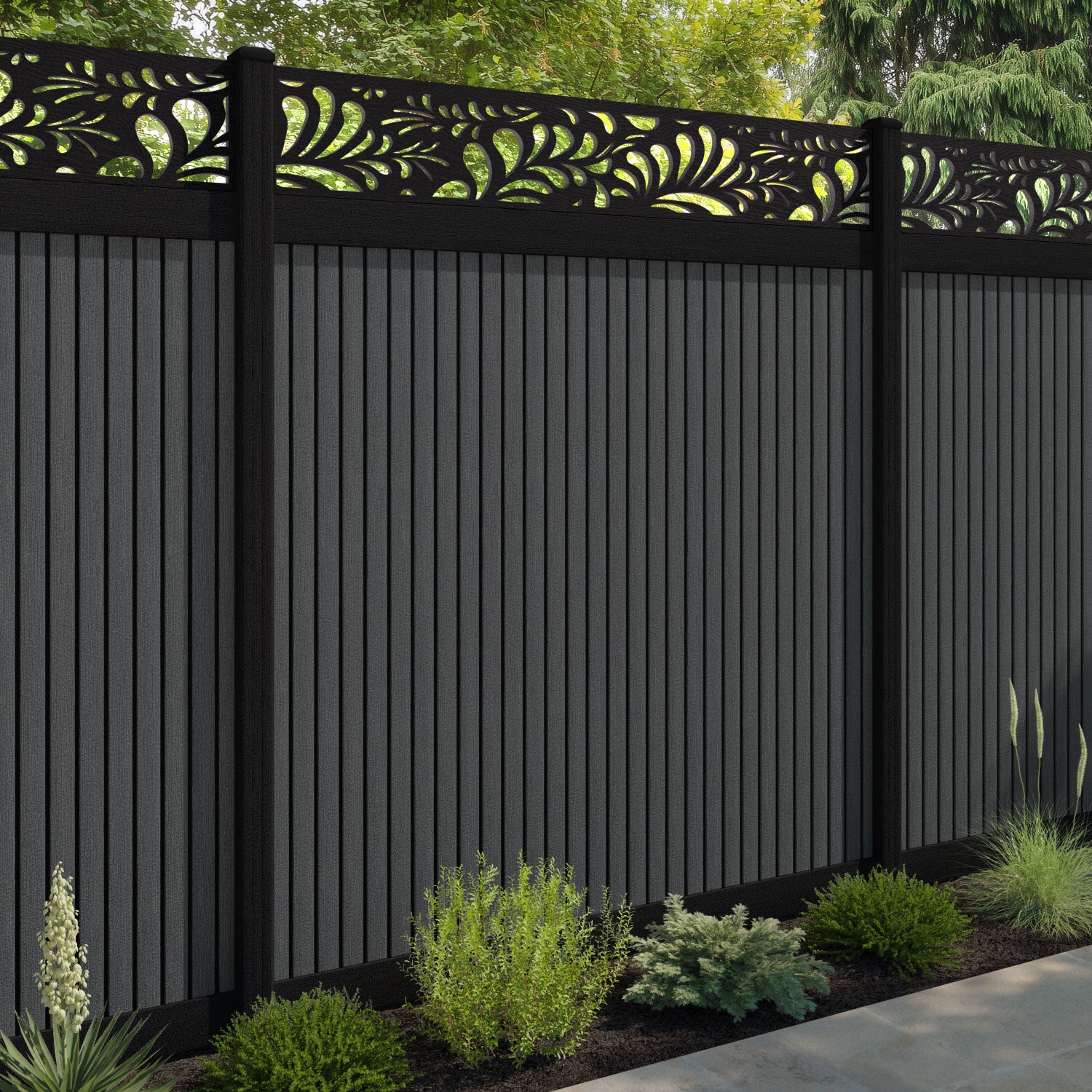 Virtis Petal Fence Panel - Dark Grey - with our composite posts