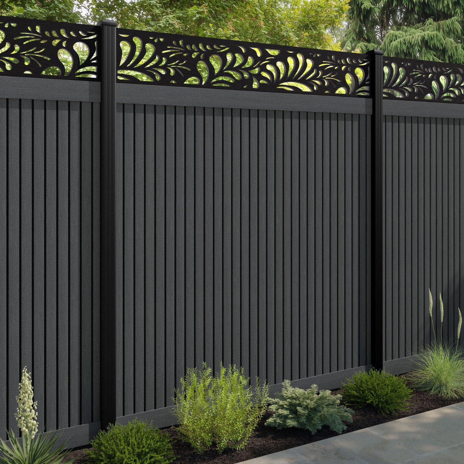Virtis Petal Fence Panel - Dark Grey - with our composite posts