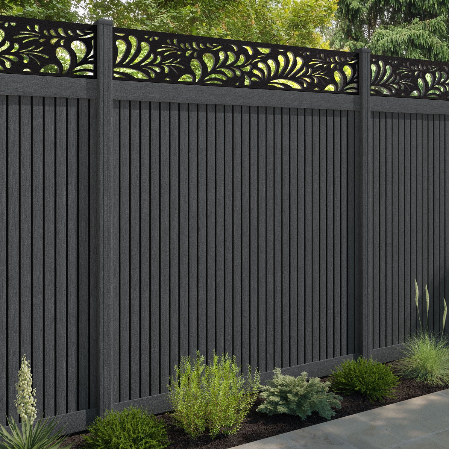 Virtis Petal Fence Panel - Dark Grey - with our composite posts