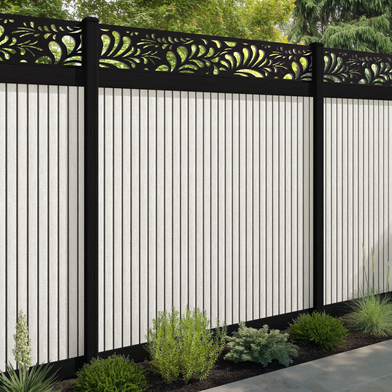 Virtis Petal Fence Panel - Light Stone - with our composite posts
