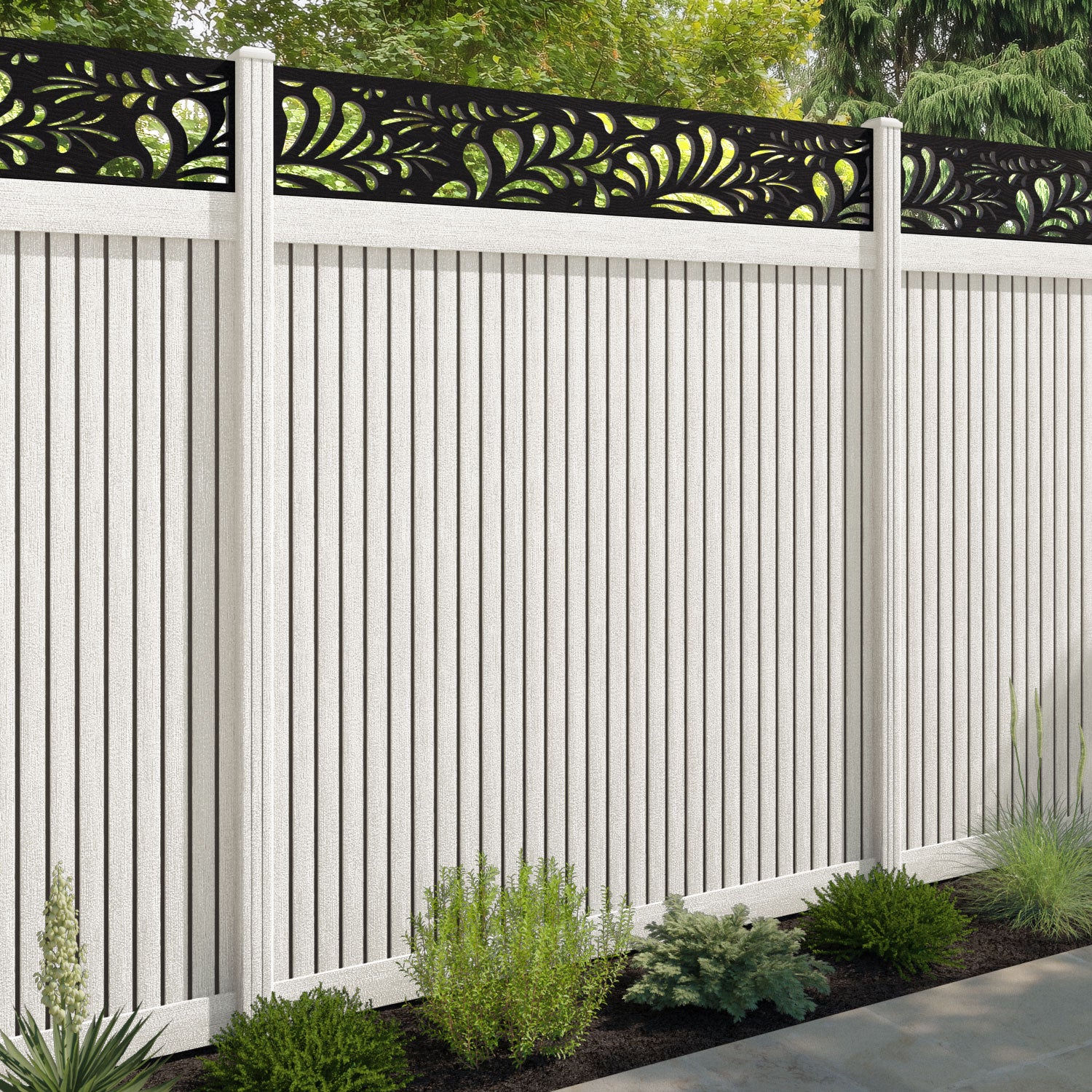 Virtis Petal Fence Panel - Light Stone - with our composite posts