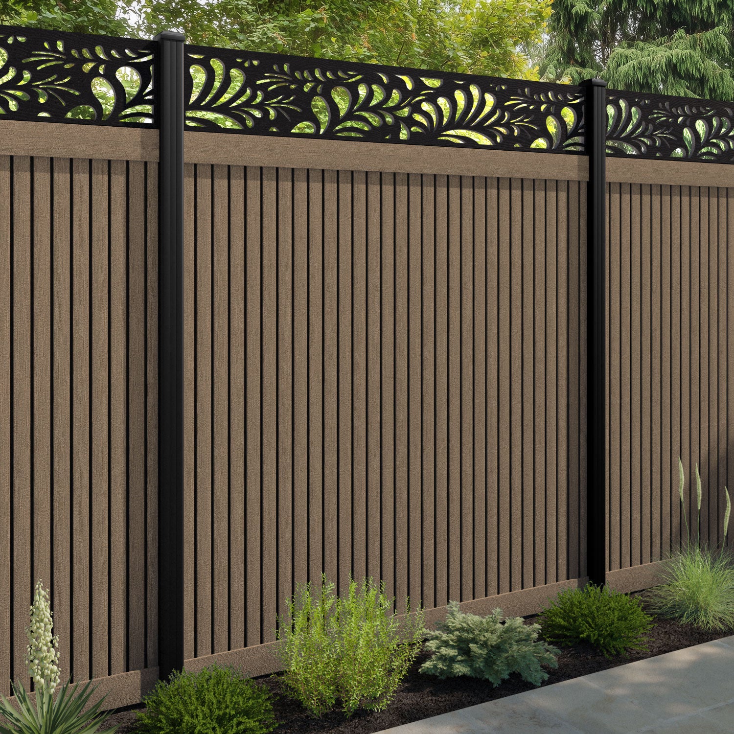 Virtis Petal Fence Panel - Teak - with our composite posts