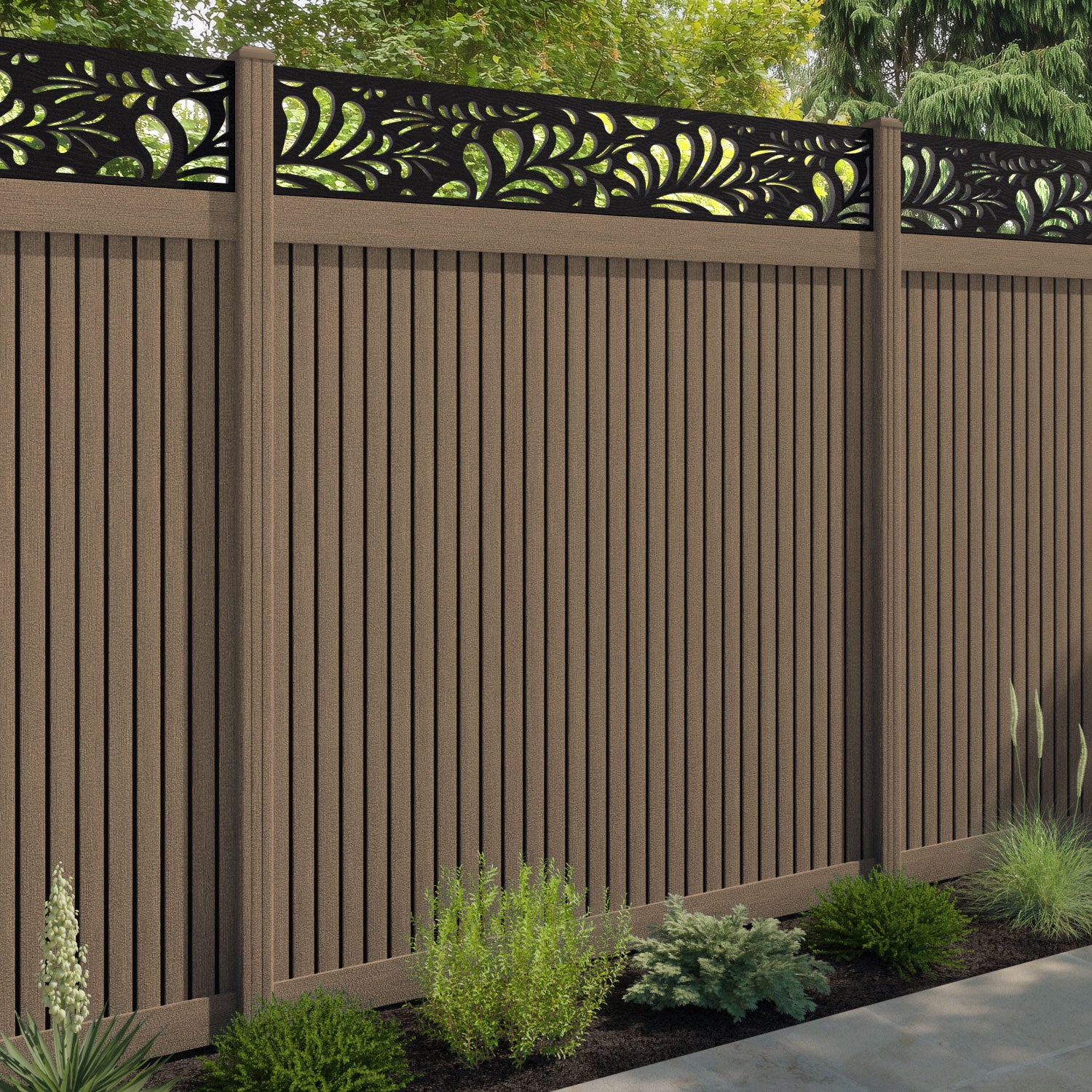 Virtis Petal Fence Panel - Teak - with our composite posts
