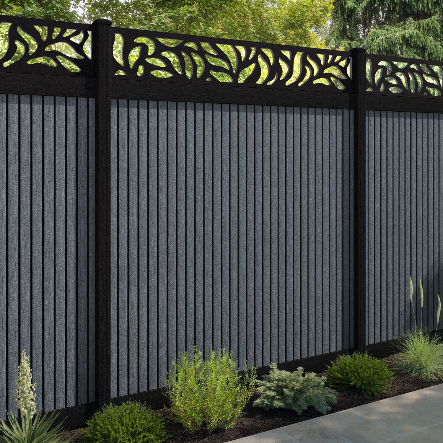 Virtis Plume Fence Panel - Anthracite - with our aluminium posts