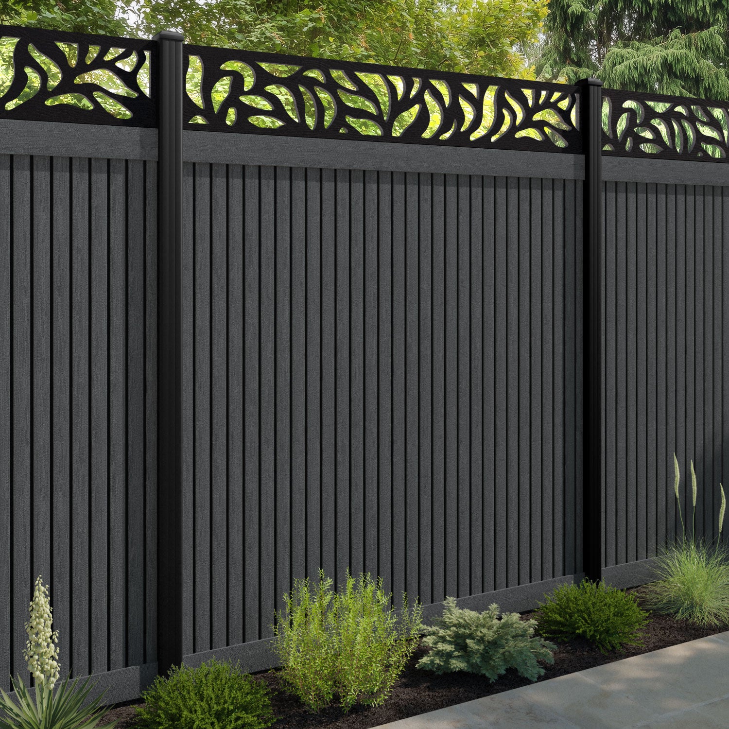 Virtis Plume Fence Panel - Dark Grey - with our composite posts
