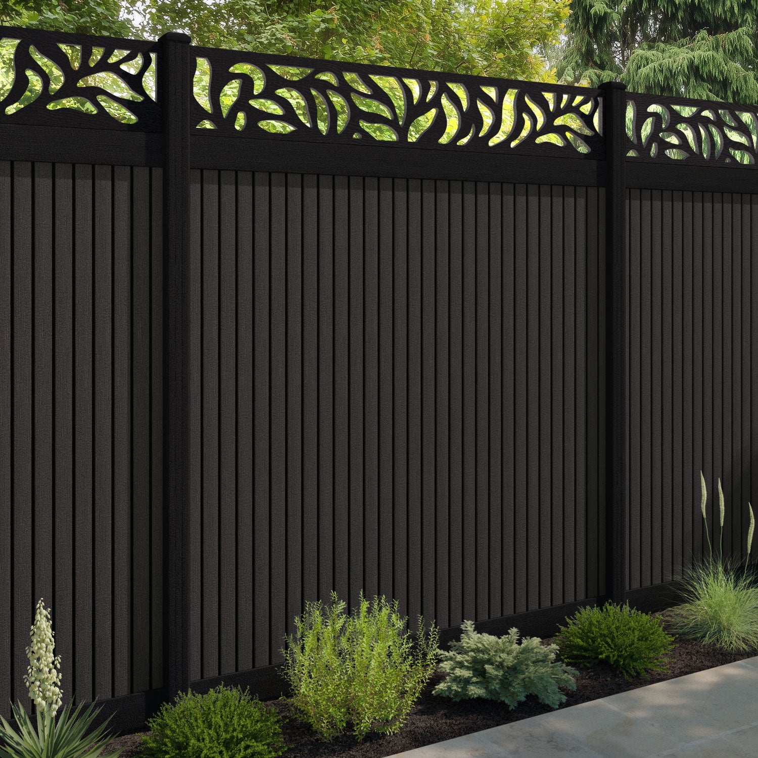 Virtis Plume Fence Panel - Dark Oak - with our composite posts