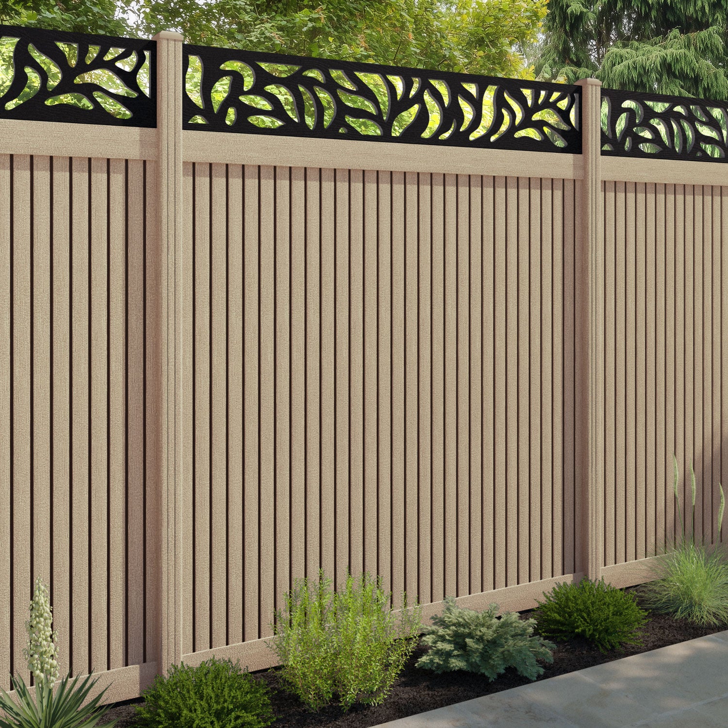 Virtis Plume Fence Panel - Light Oak - with our composite posts