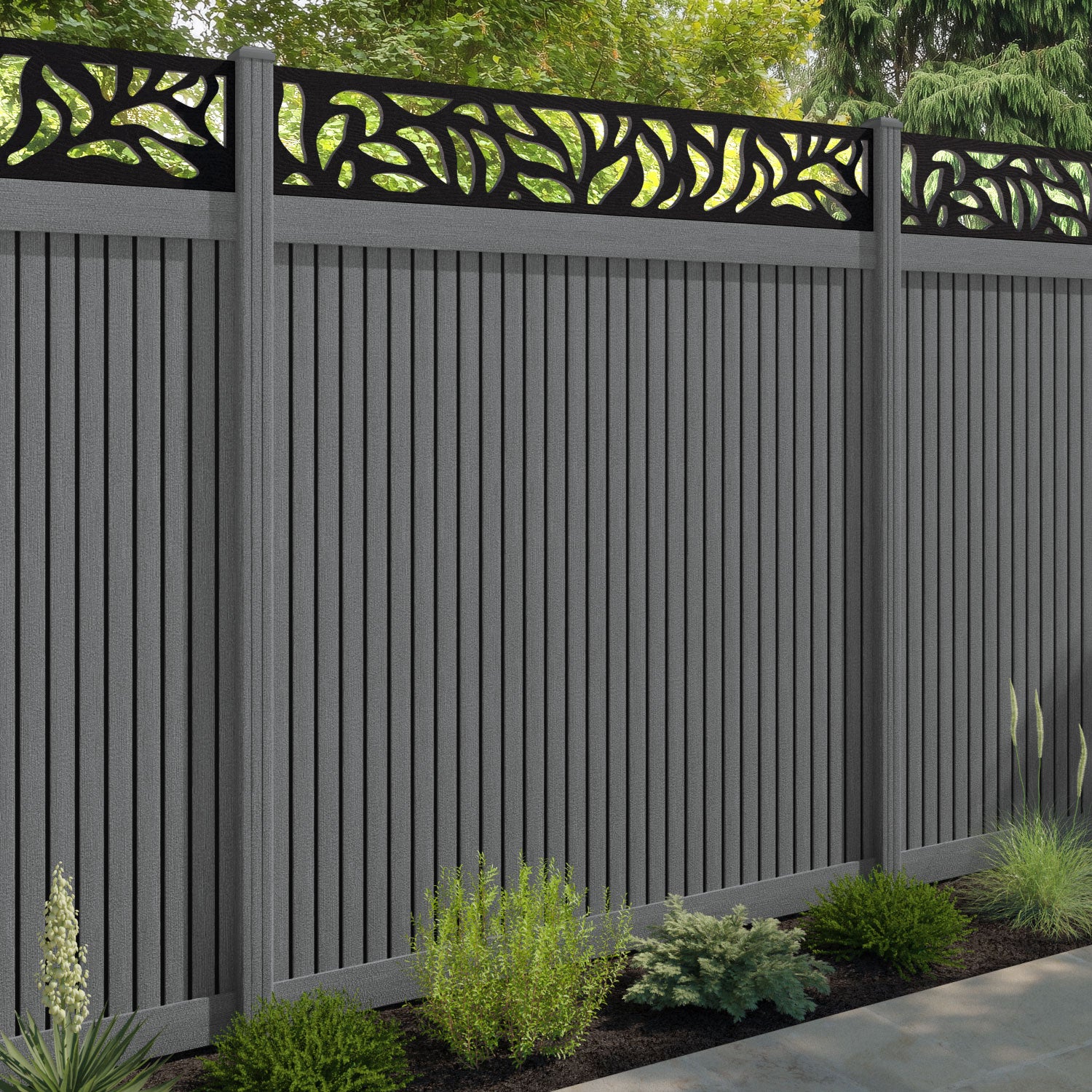 Virtis Plume Fence Panel - Mid Grey - with our composite posts