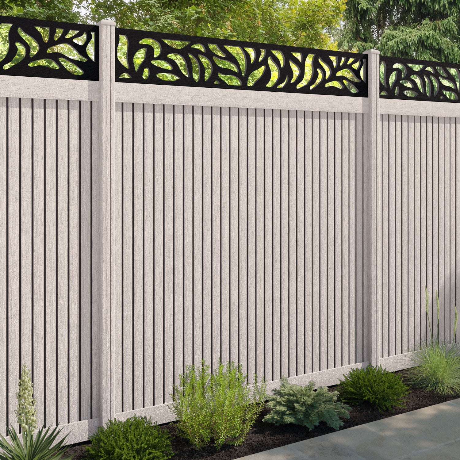 Virtis Plume Fence Panel - Mid Stone - with our composite posts