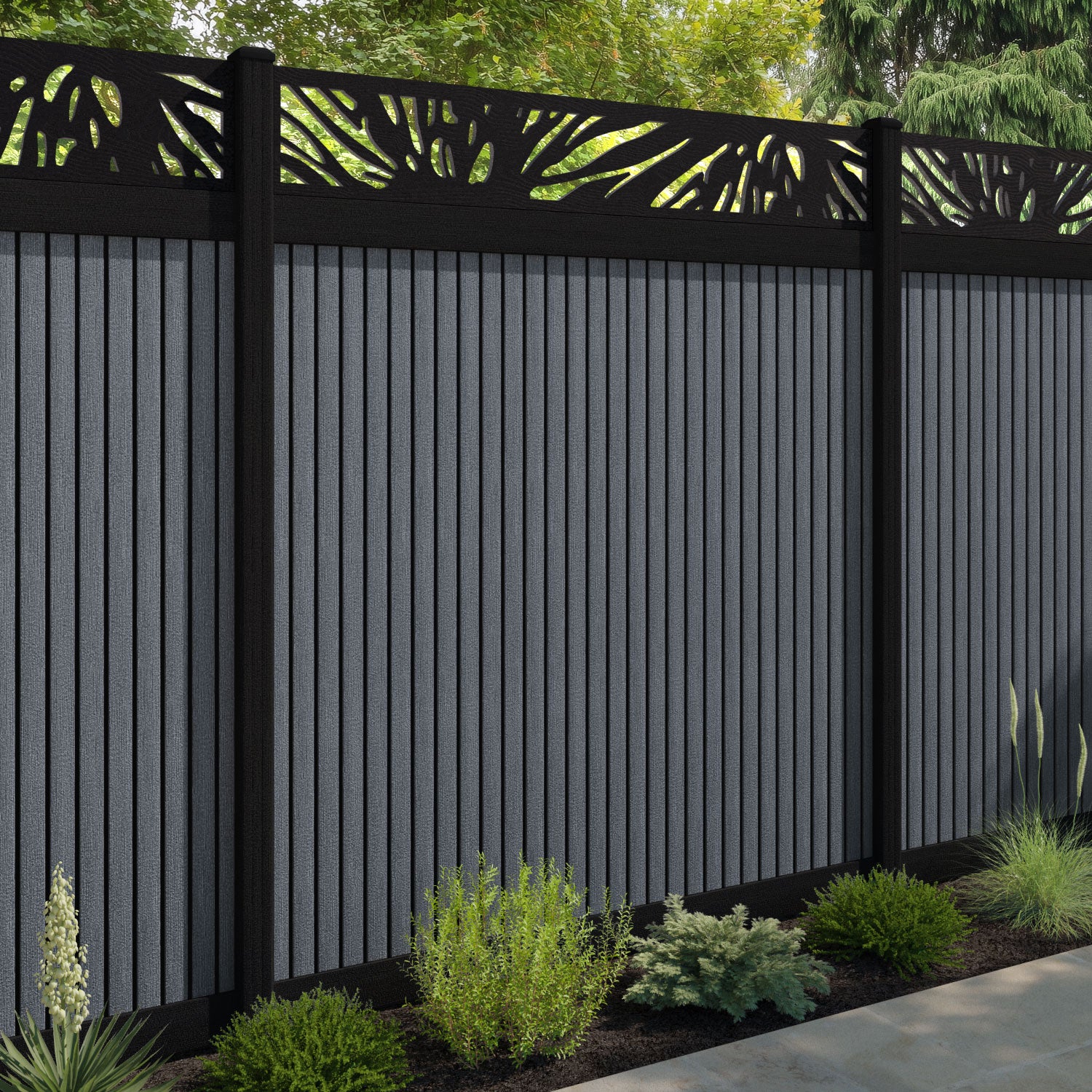 Virtis Poppy Fence Panel - Anthracite - with our aluminium posts