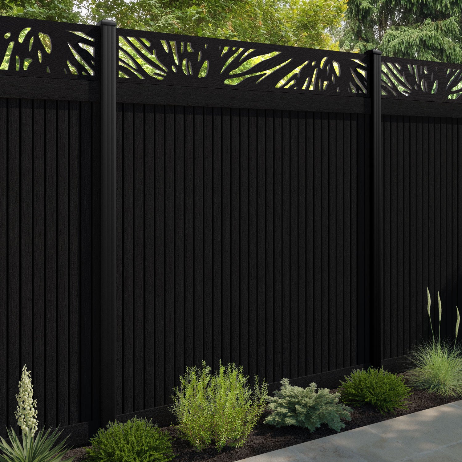 Virtis Poppy Fence Panel - Black - with our aluminium posts