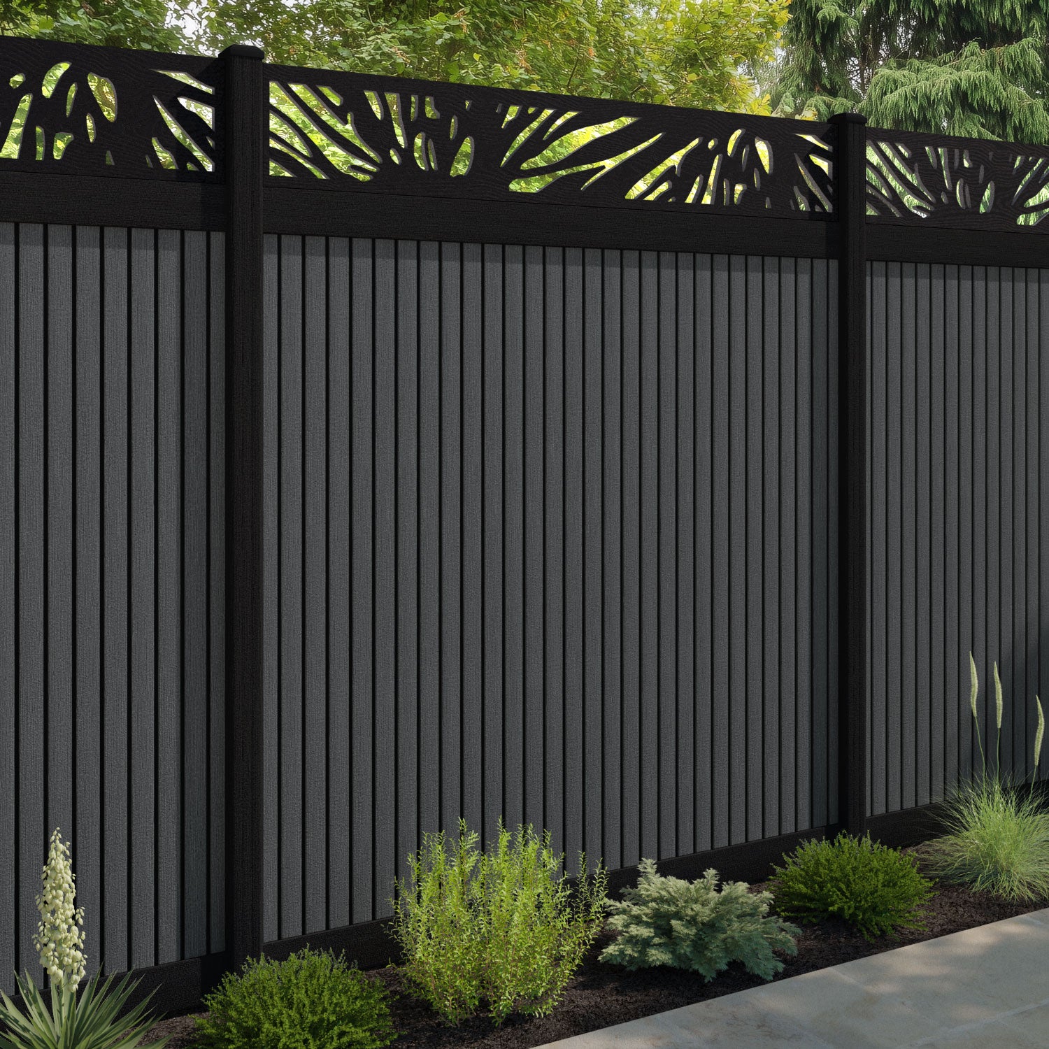 Virtis Poppy Fence Panel - Dark Grey - with our composite posts