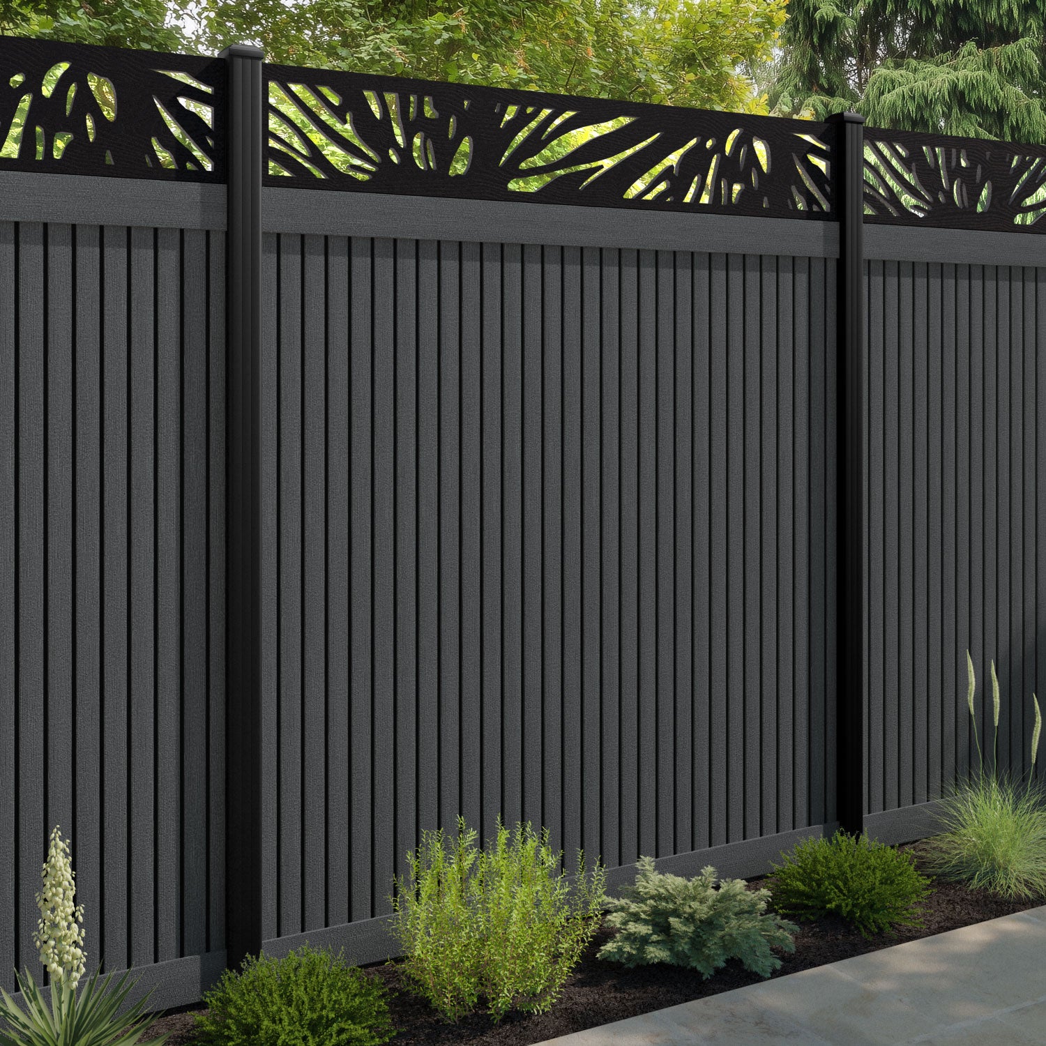 Virtis Poppy Fence Panel - Dark Grey - with our composite posts