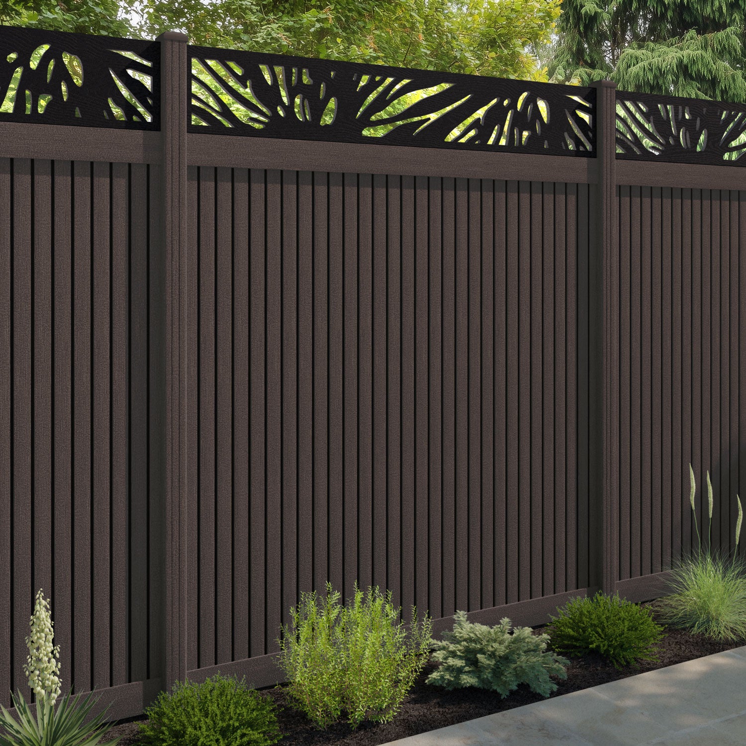 Virtis Poppy Fence Panel - Mid Brown - with our composite posts