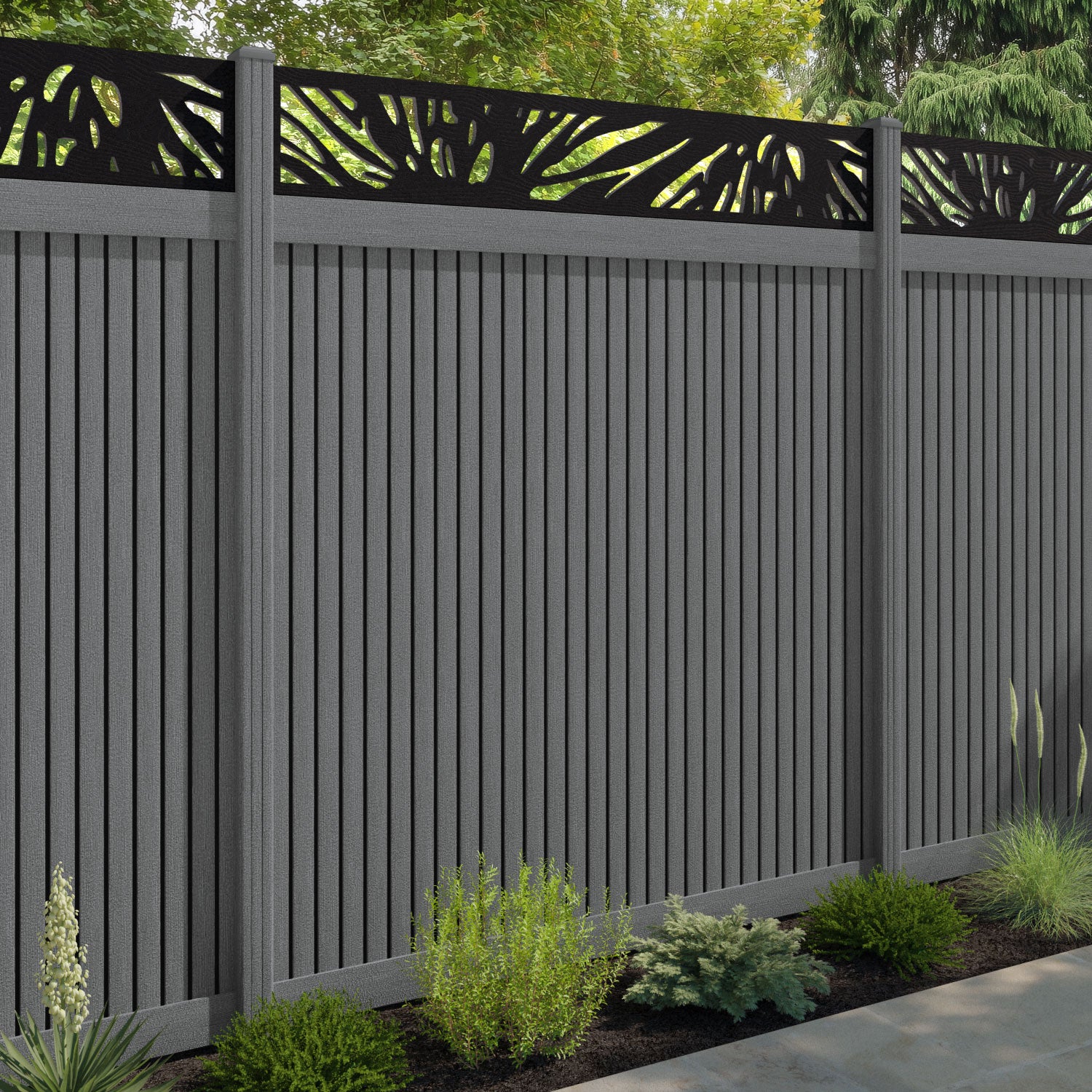 Virtis Poppy Fence Panel - Mid Grey - with our composite posts