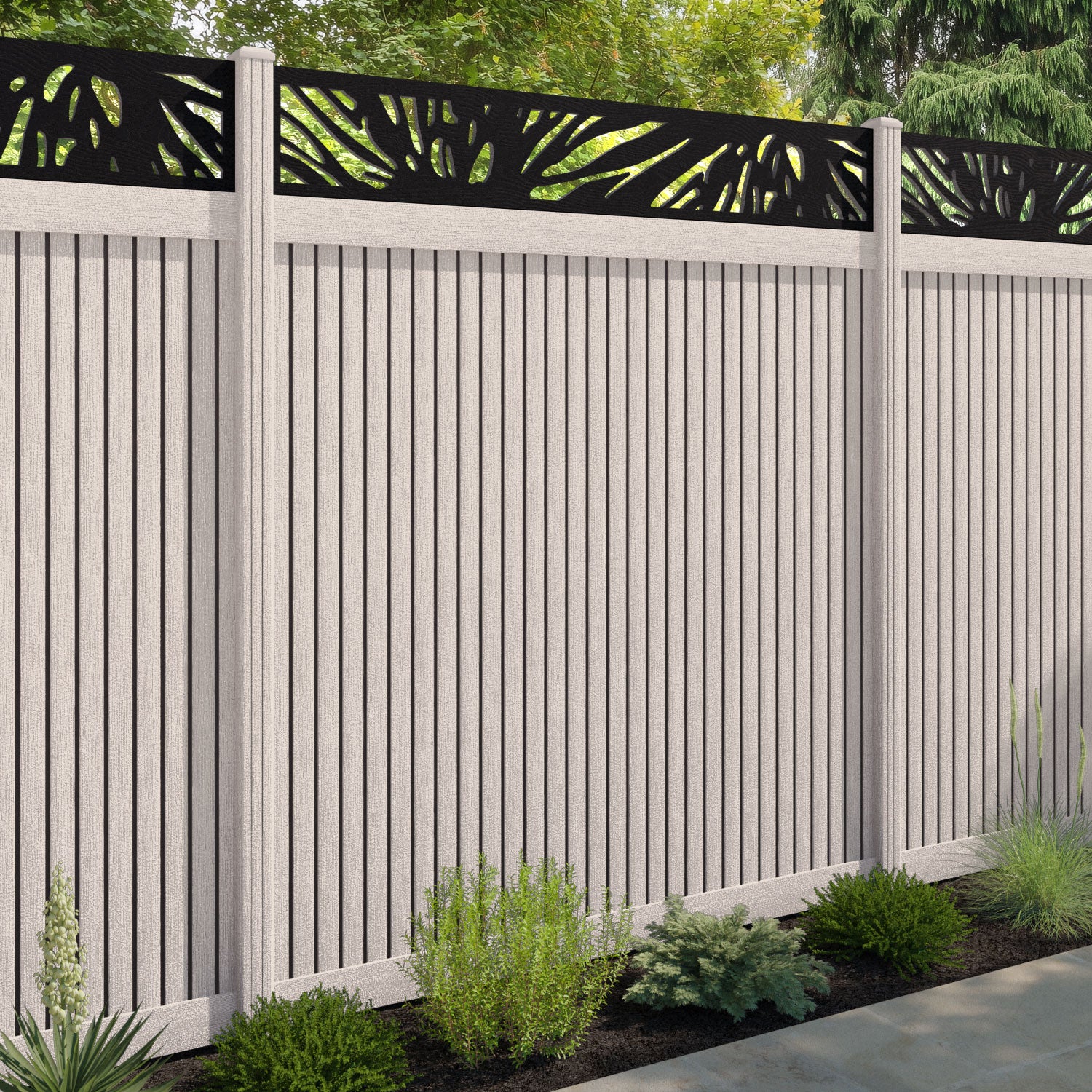 Virtis Poppy Fence Panel - Mid Stone - with our composite posts