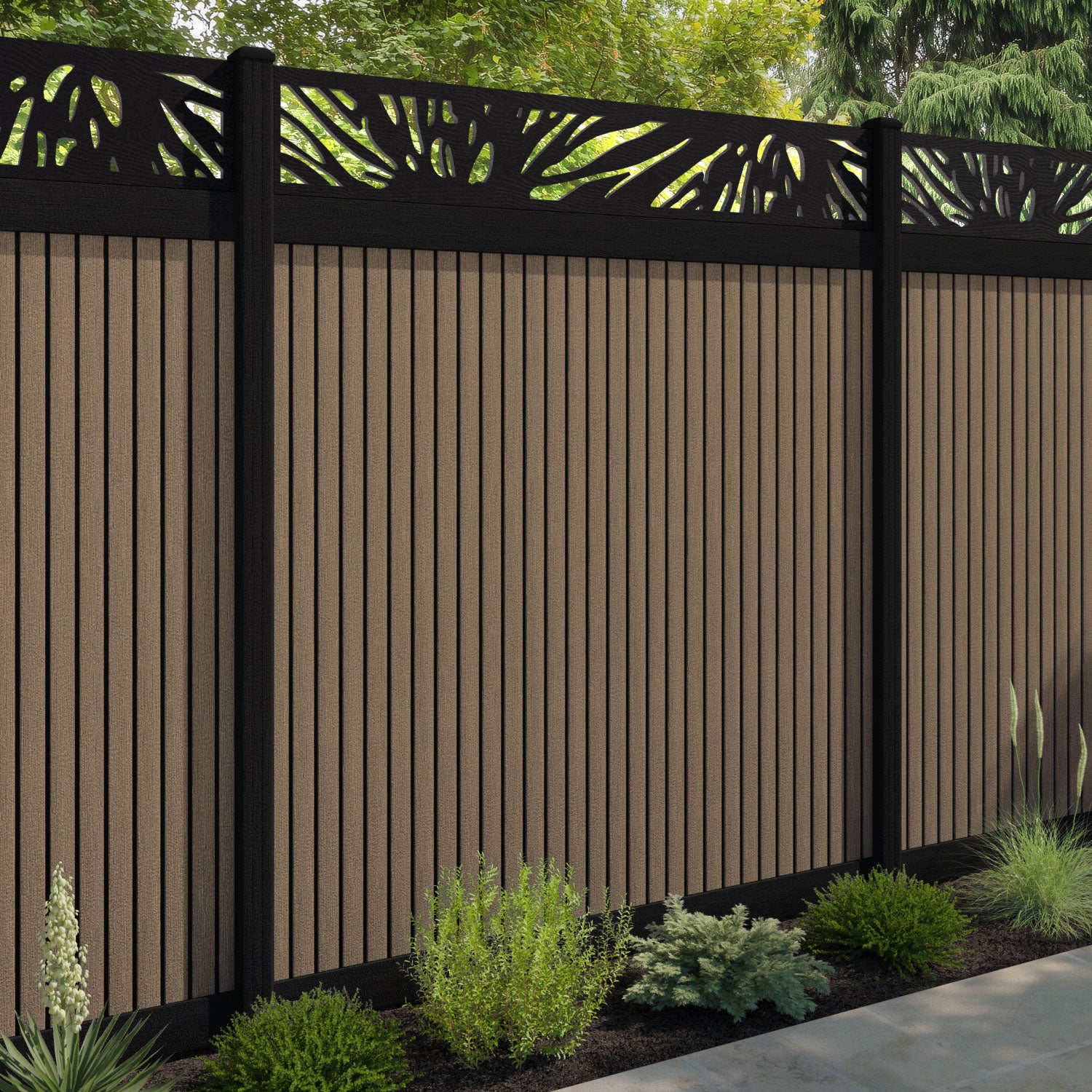 Virtis Poppy Fence Panel - Teak - with our aluminium posts