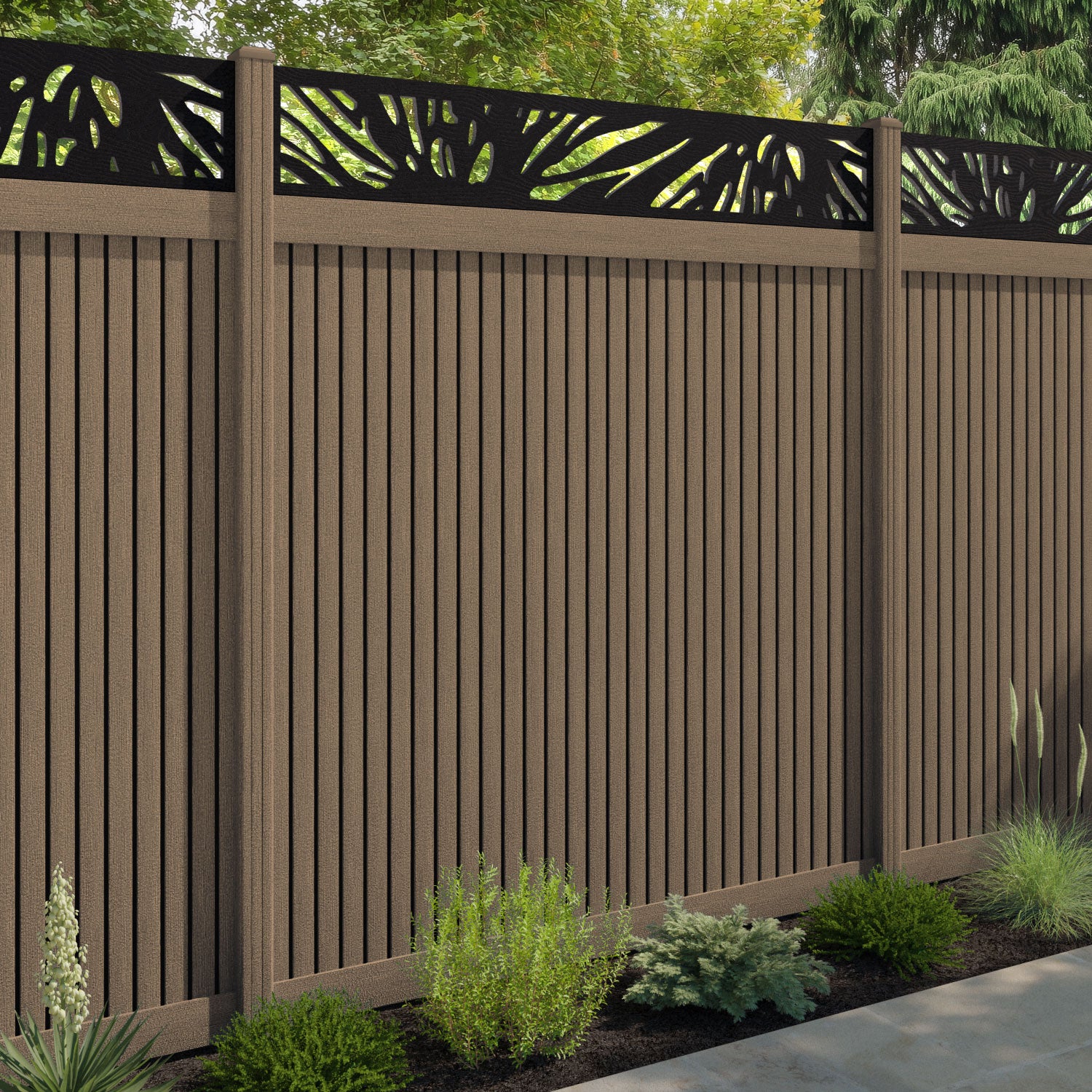 Virtis Poppy Fence Panel - Teak - with our composite posts