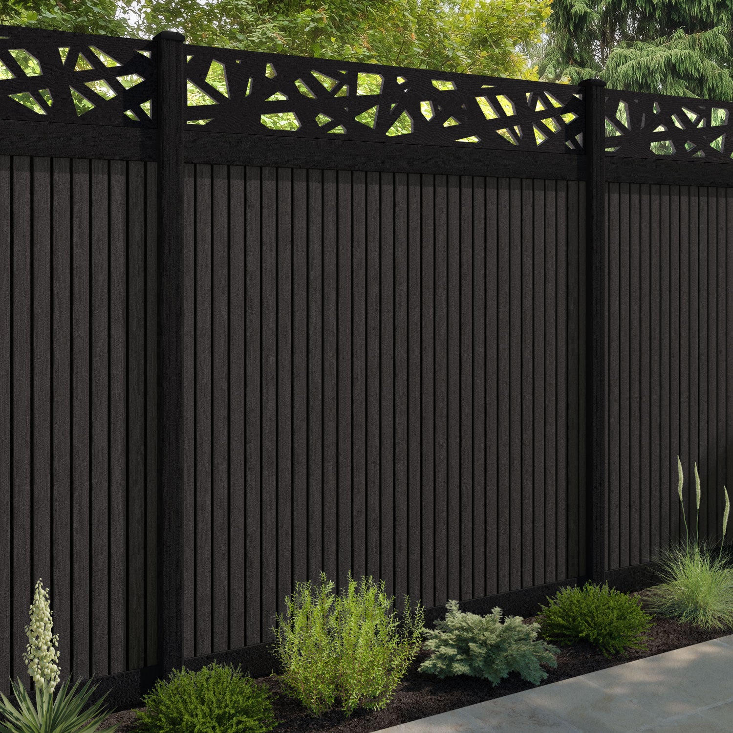 Virtis Prism Fence Panel - Dark Oak - with our composite posts