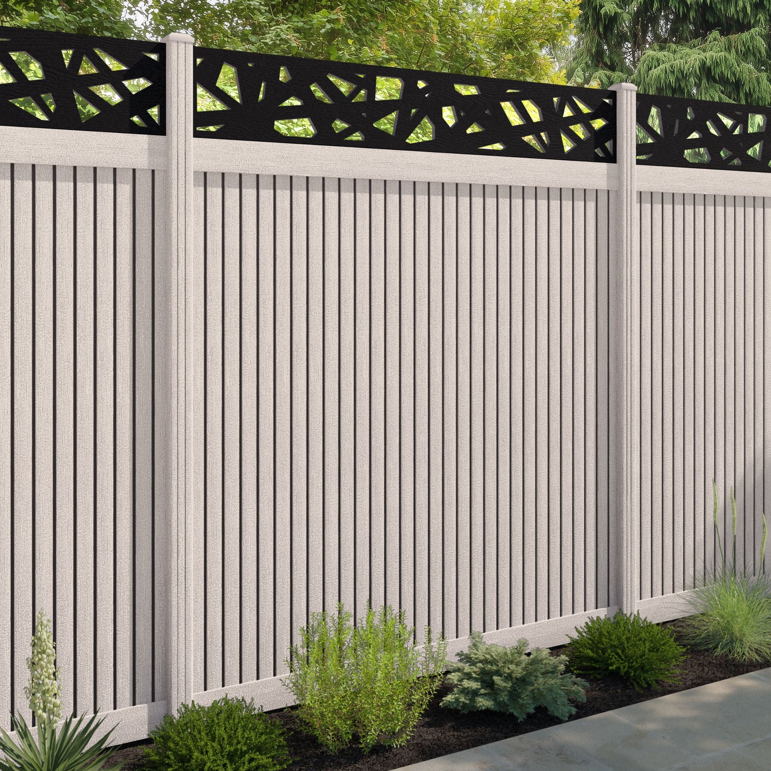 Virtis Prism Fence Panel - Mid Stone - with our composite posts