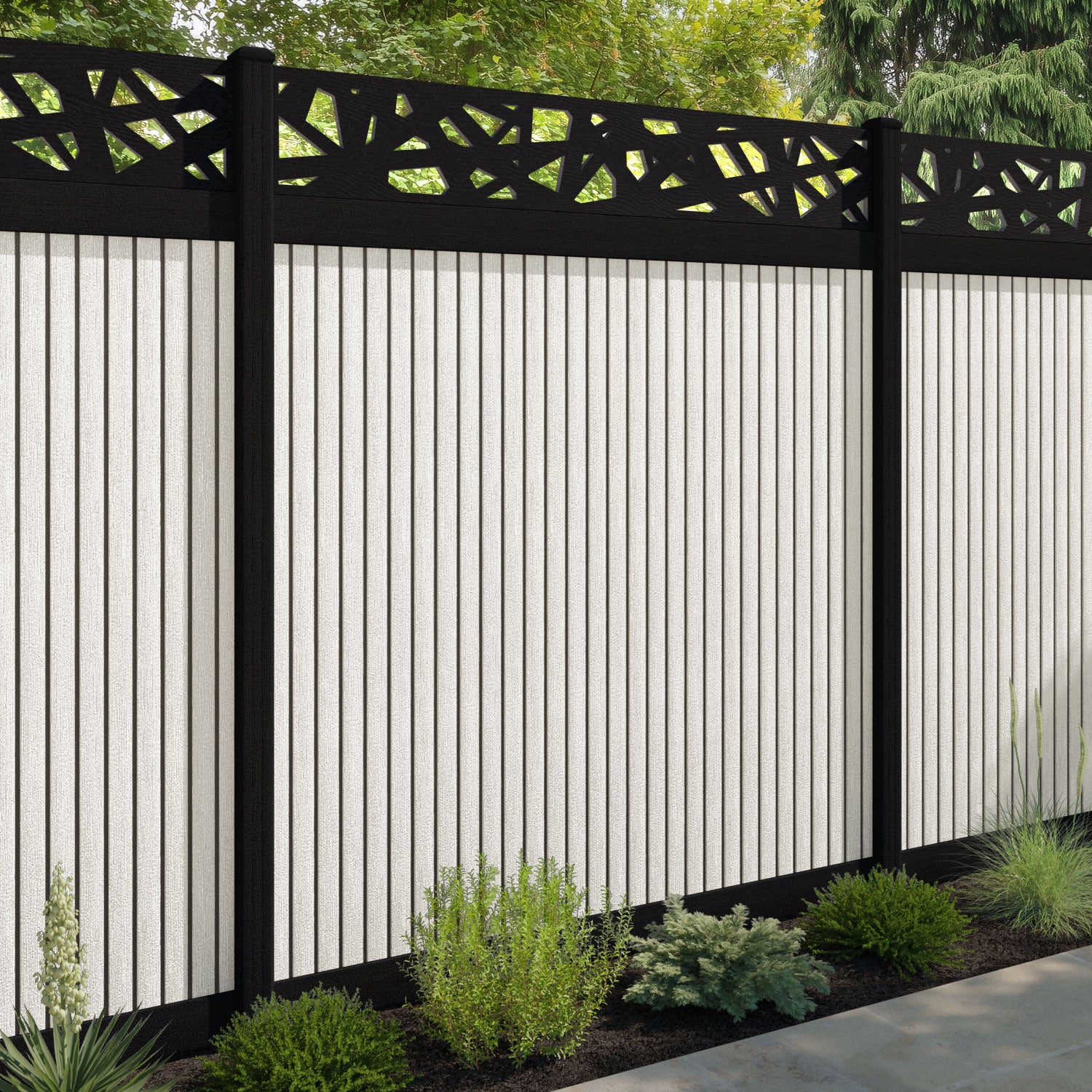 Virtis Prism Fence Panel - Light Stone - with our aluminium posts