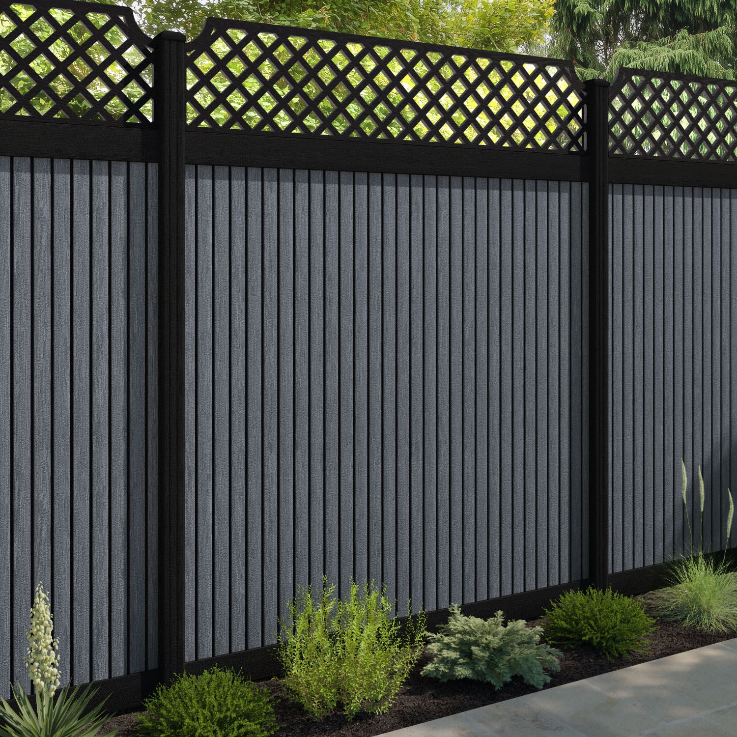 Virtis Regal Hive Fence Panel - Anthracite - with our aluminium posts