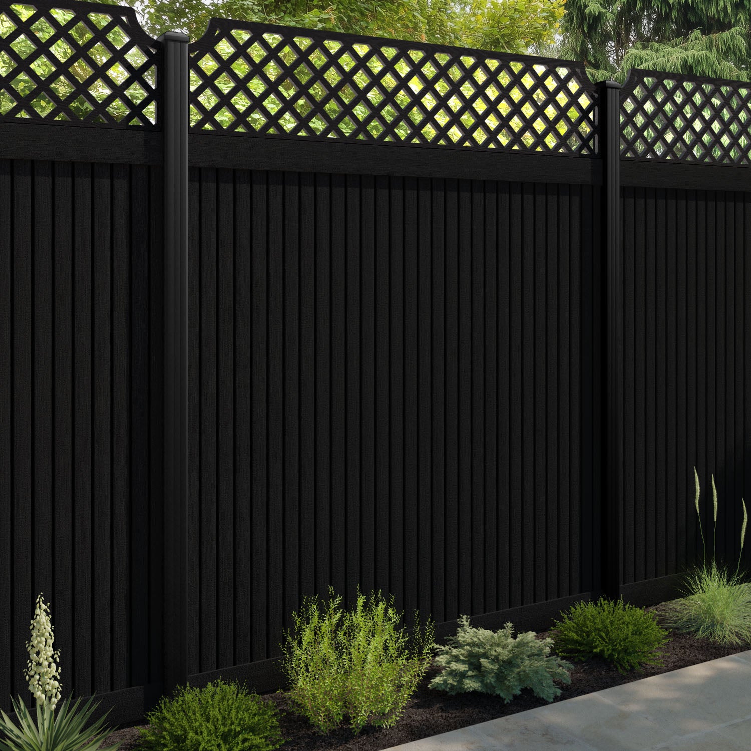 Virtis Regal Hive Fence Panel - Black - with our aluminium posts