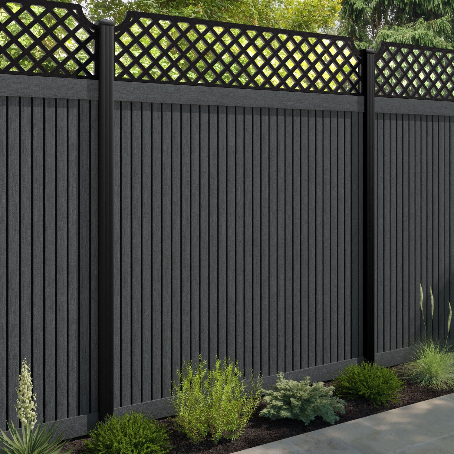 Virtis Regal Hive Fence Panel - Dark Grey - with our composite posts