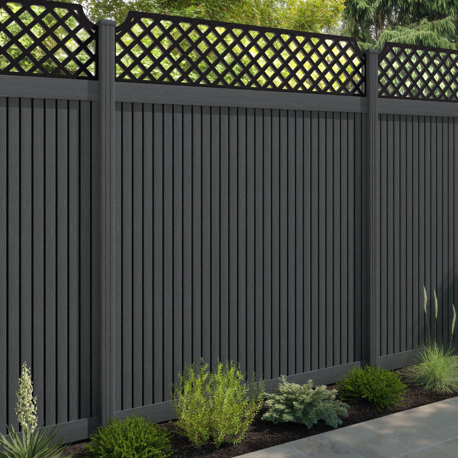Virtis Regal Hive Fence Panel - Dark Grey - with our composite posts