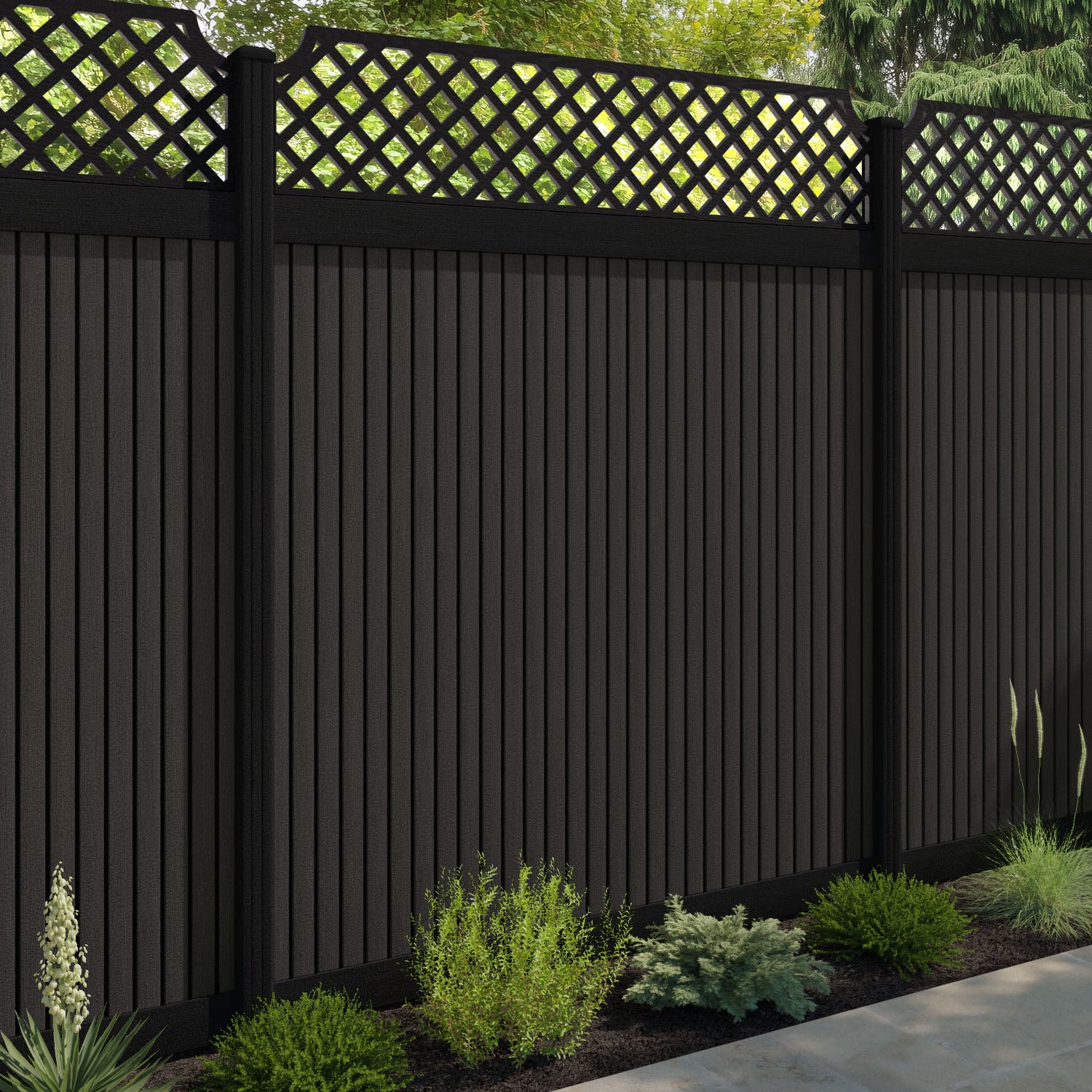 Virtis Regal Hive Fence Panel - Dark Oak - with our composite posts