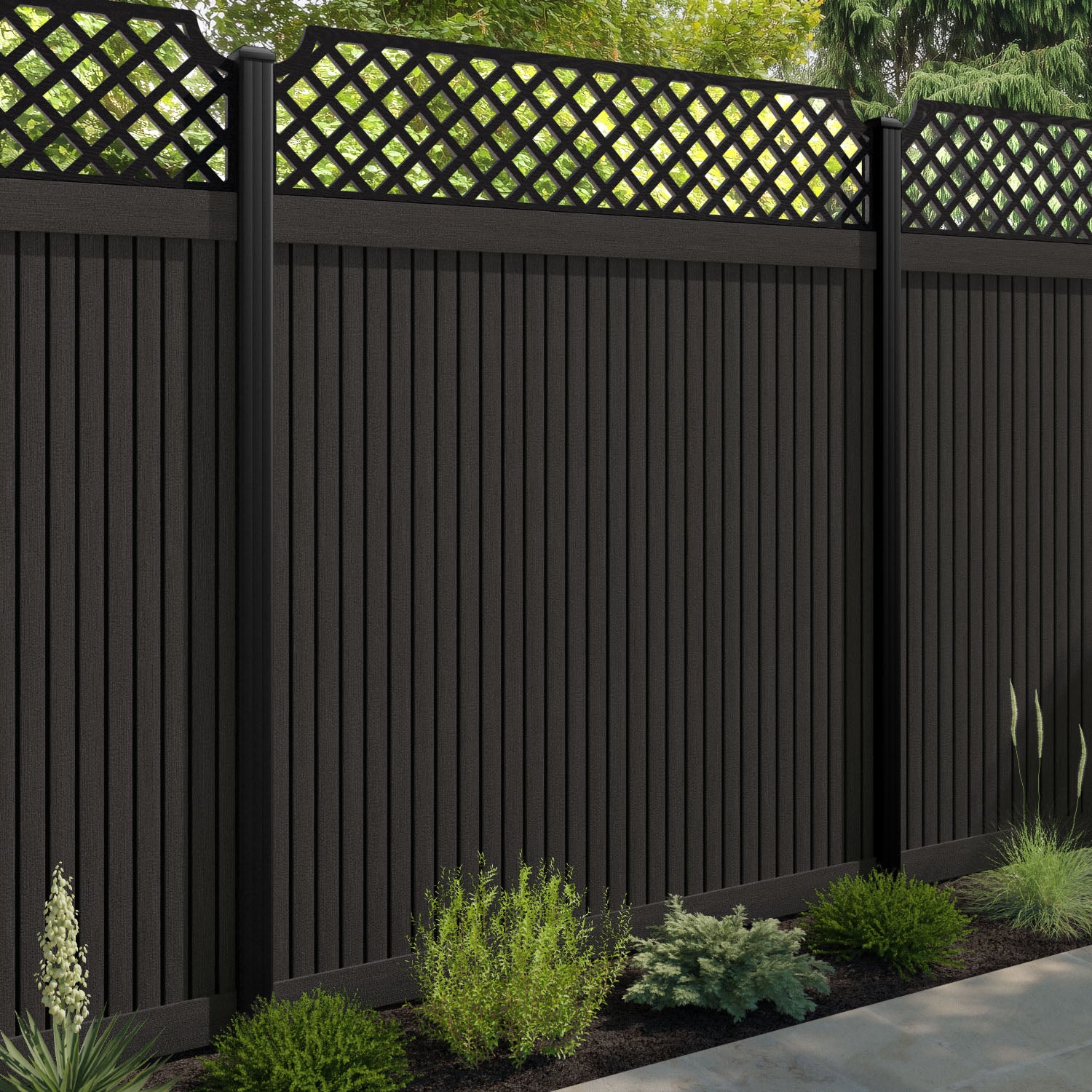 Virtis Regal Hive Fence Panel - Dark Oak - with our composite posts