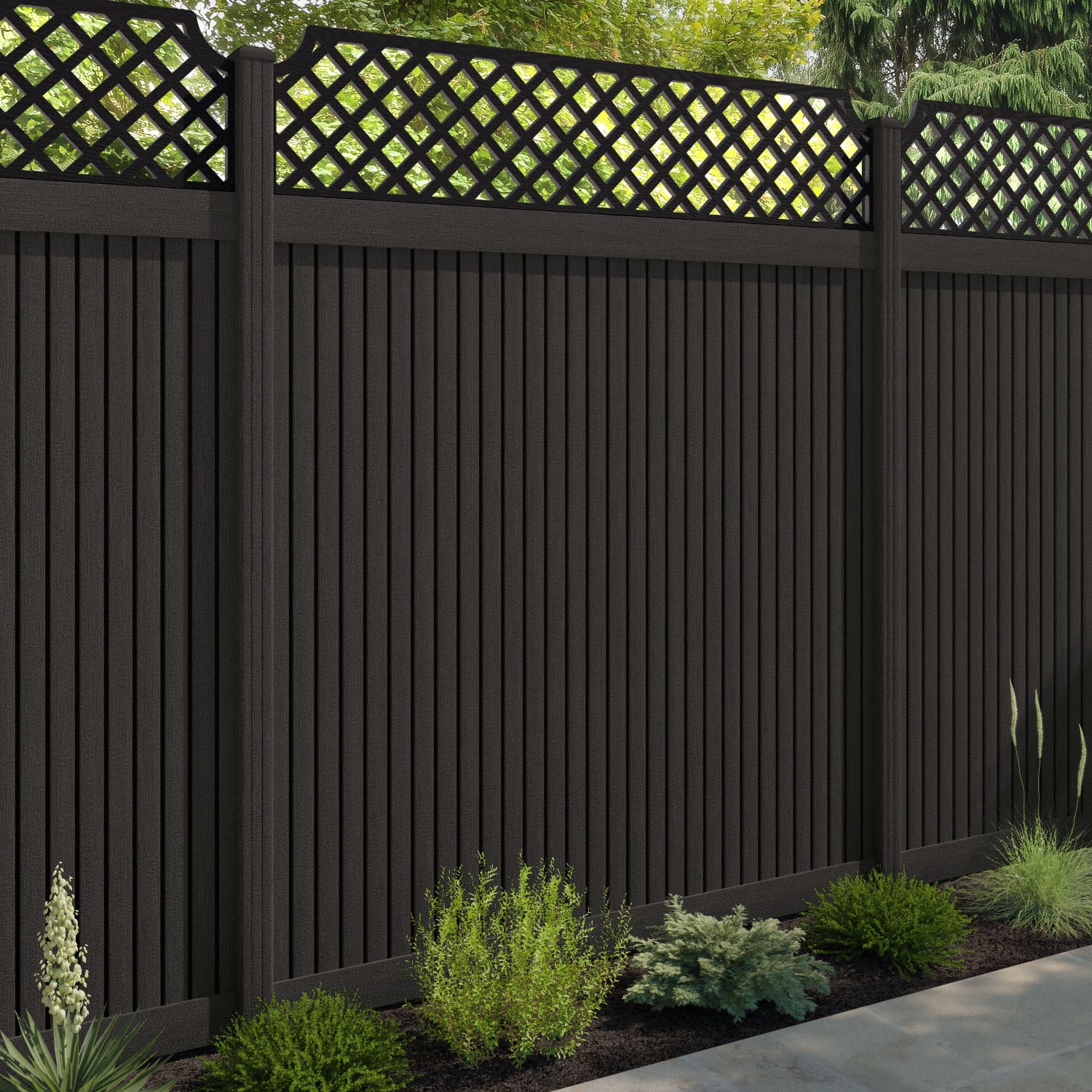 Virtis Regal Hive Fence Panel - Dark Oak - with our composite posts