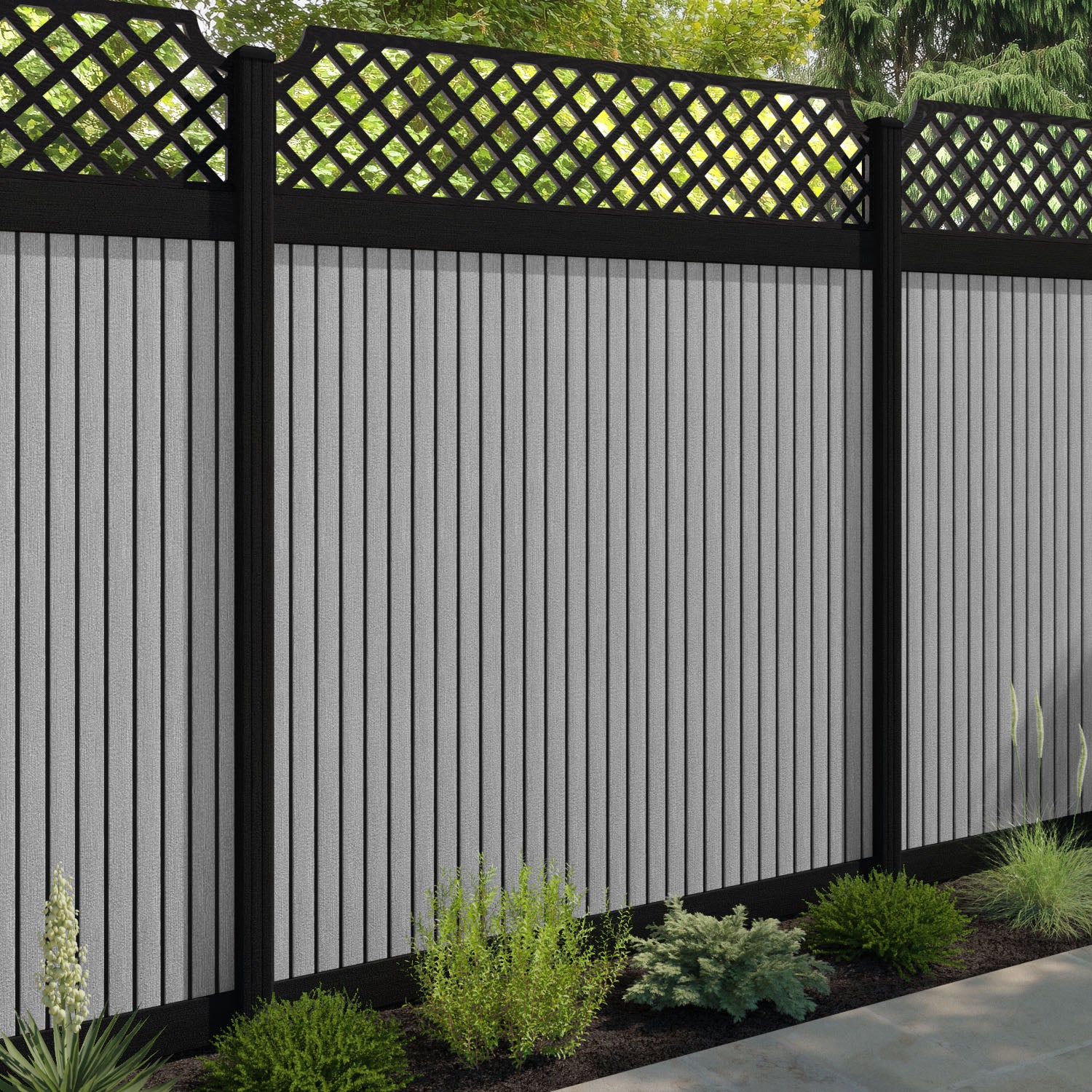 Virtis Regal Hive Fence Panel - Light Grey - with our aluminium posts