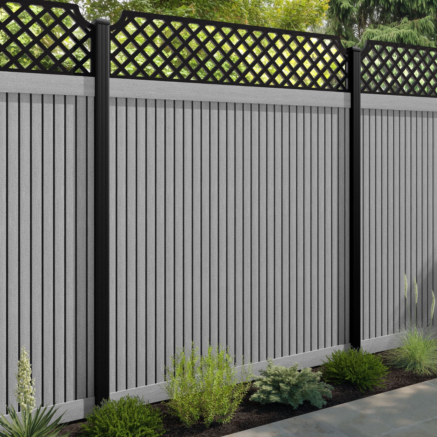 Virtis Regal Hive Fence Panel - Light Grey - with our aluminium posts