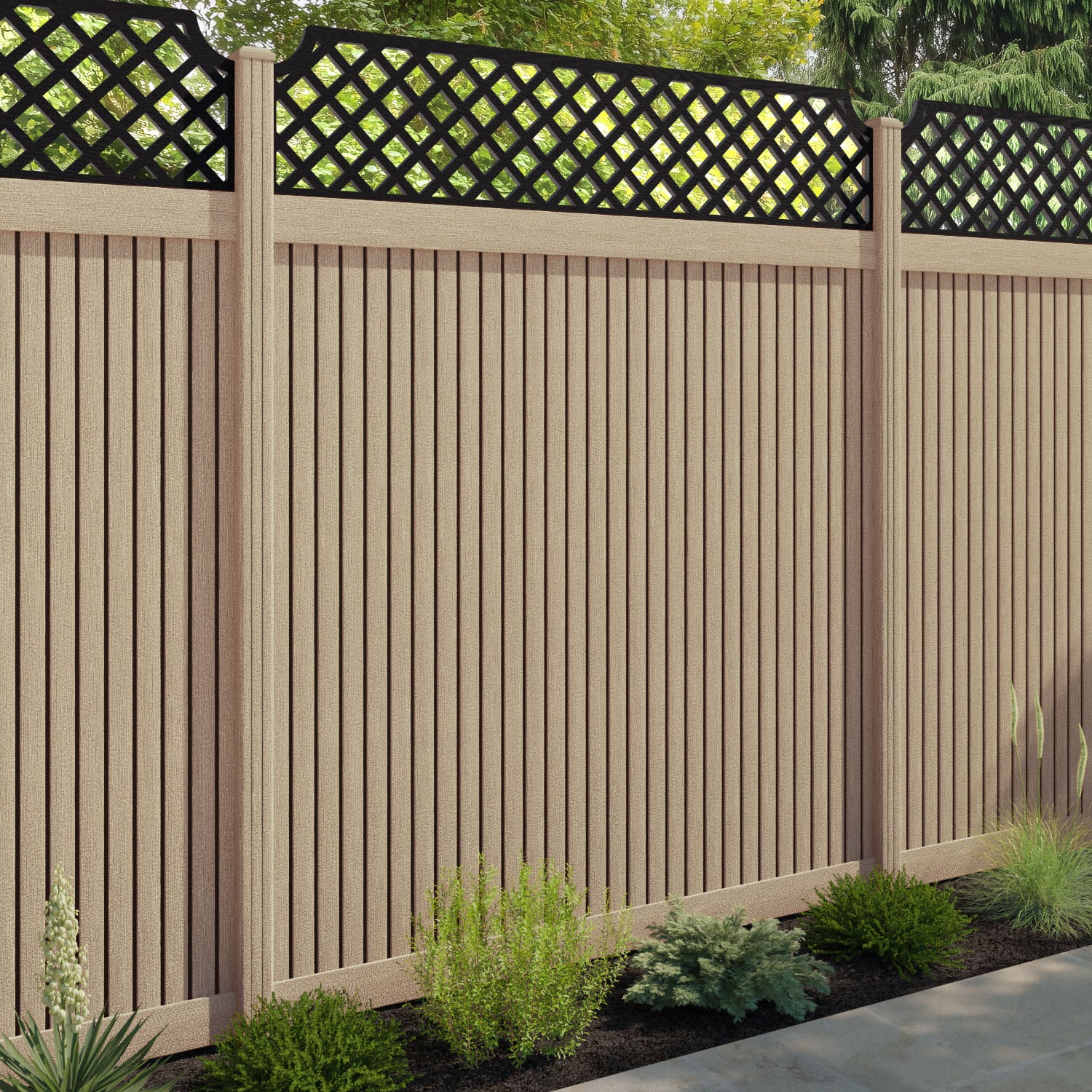 Virtis Regal Hive Fence Panel - Light Oak - with our composite posts
