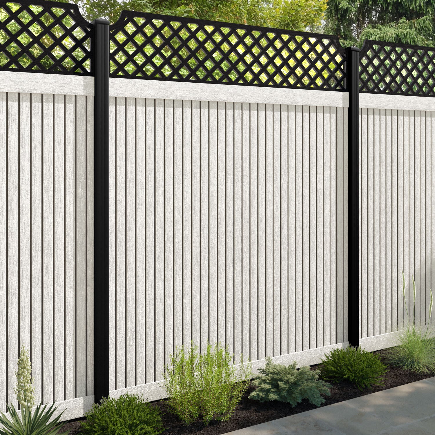 Virtis Regal Hive Fence Panel - Light Stone - with our composite posts