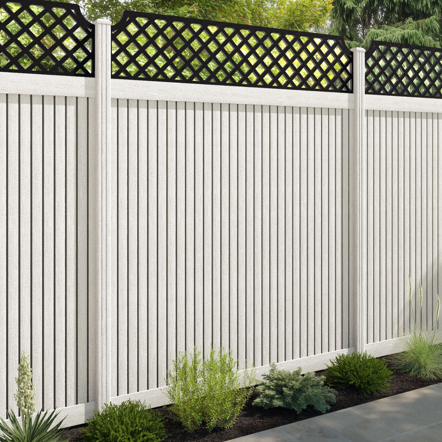 Virtis Regal Hive Fence Panel - Light Stone - with our composite posts
