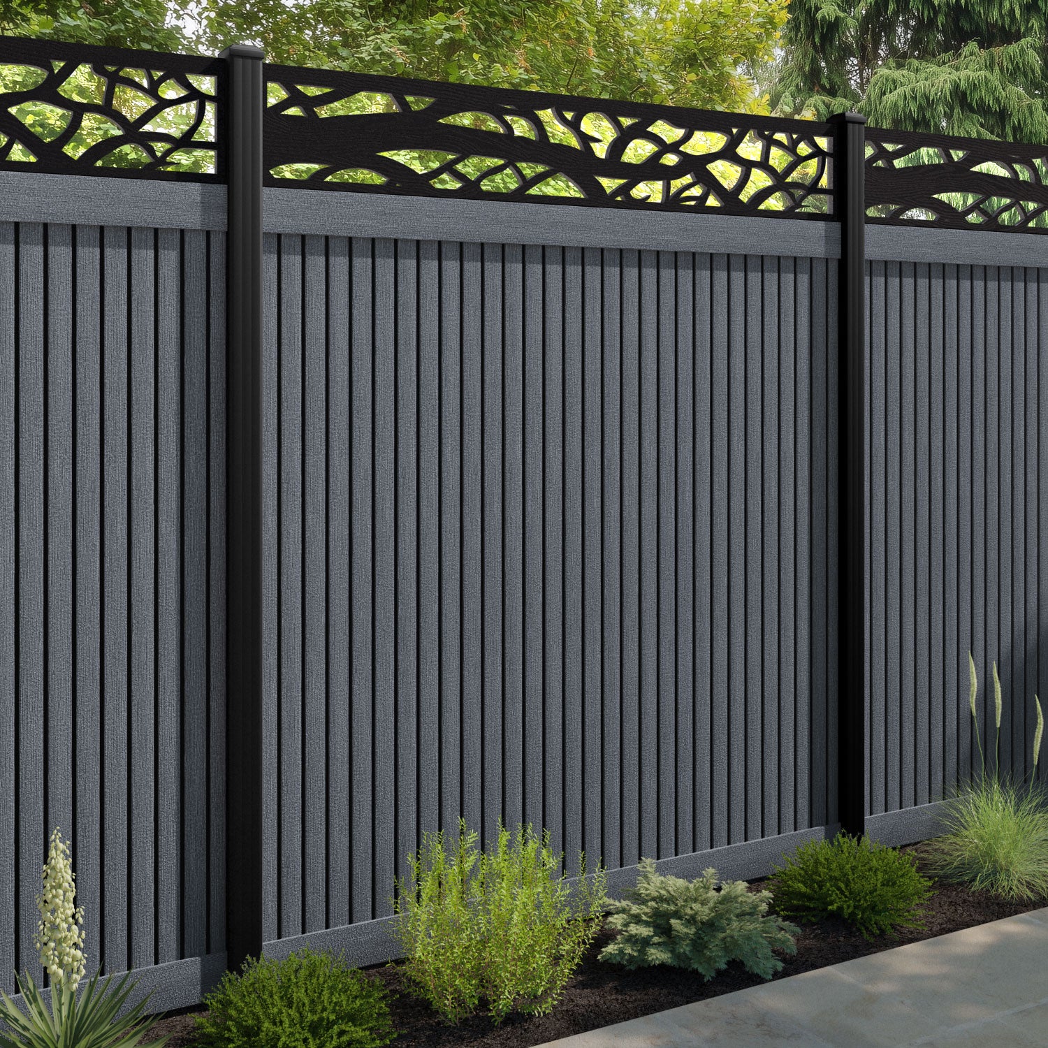 Virtis Twilight Fence Panel - Anthracite - with our composite posts