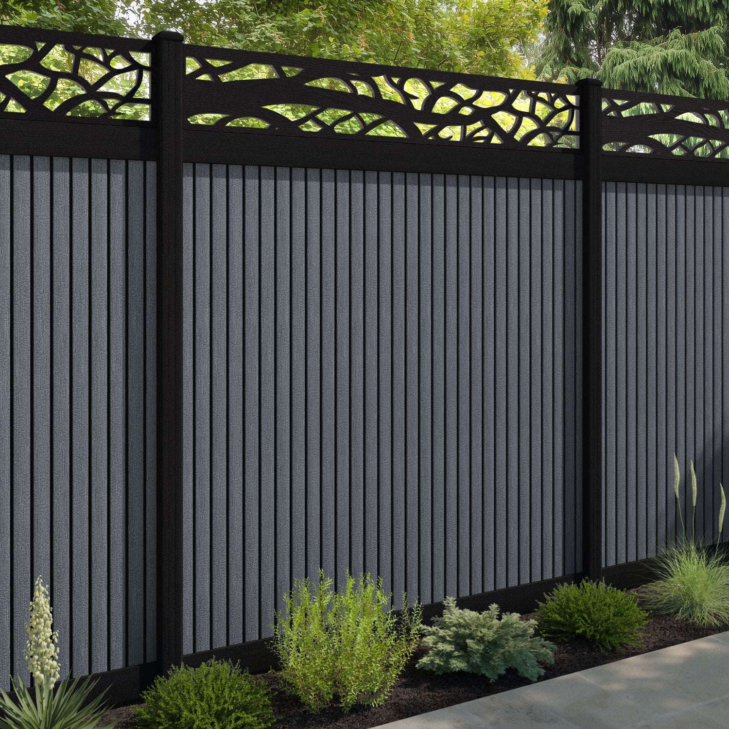 Virtis Twilight Fence Panel - Anthracite - with our aluminium posts