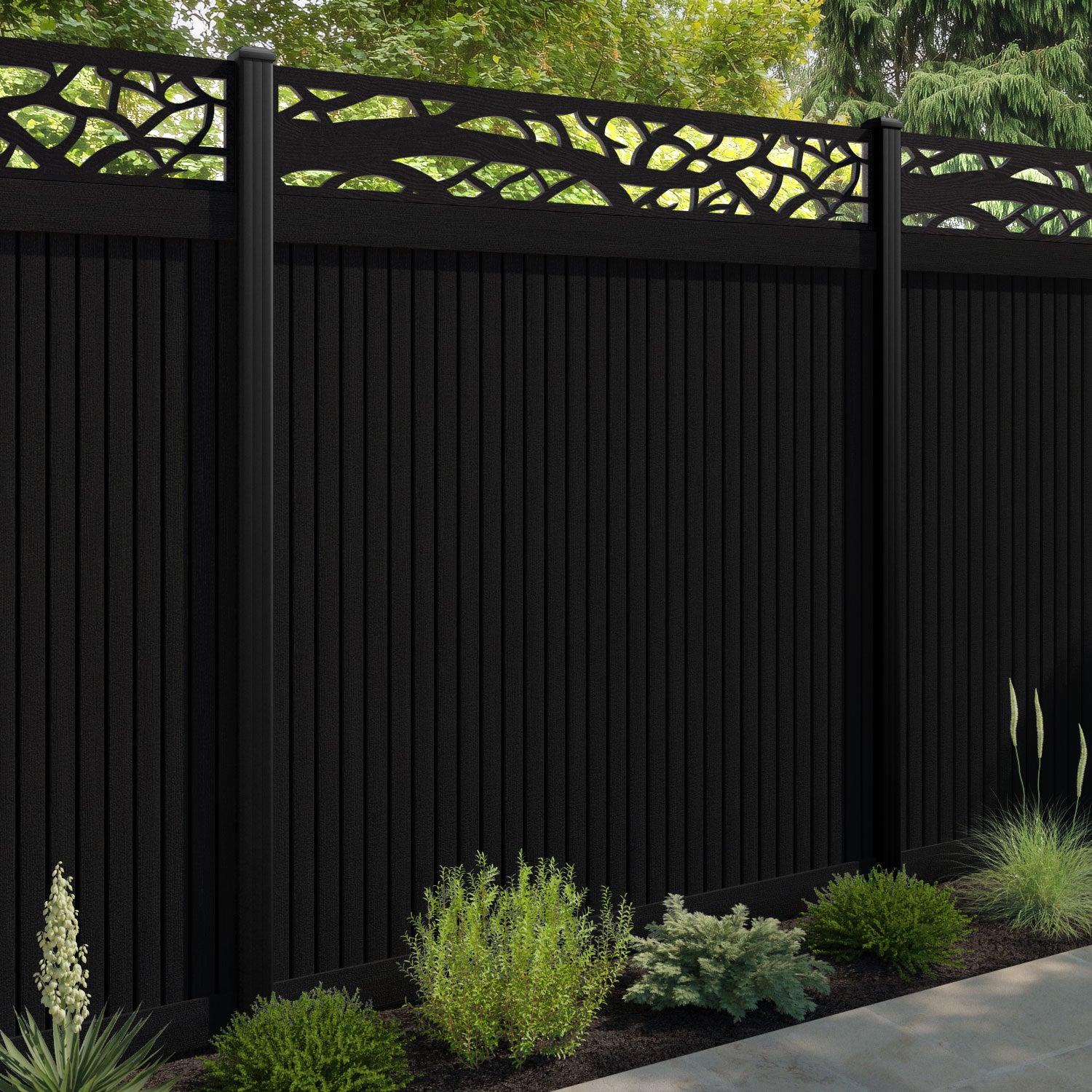 Virtis Twilight Fence Panel - Black - with our aluminium posts