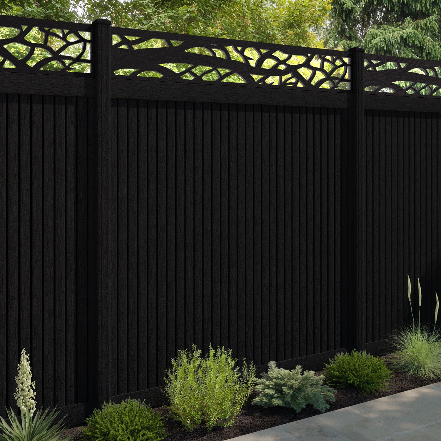 Virtis Twilight Fence Panel - Black - with our composite posts