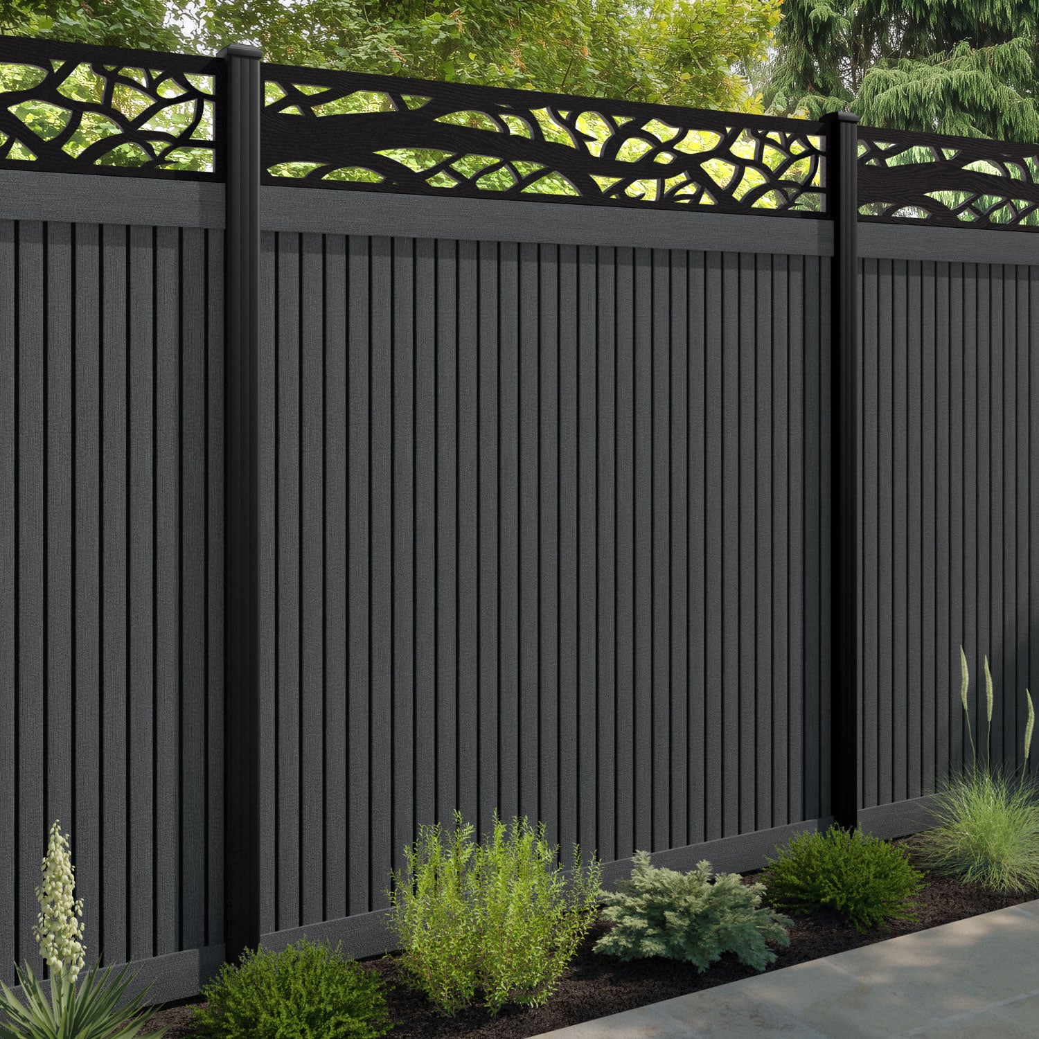 Virtis Twilight Fence Panel - Dark Grey - with our composite posts